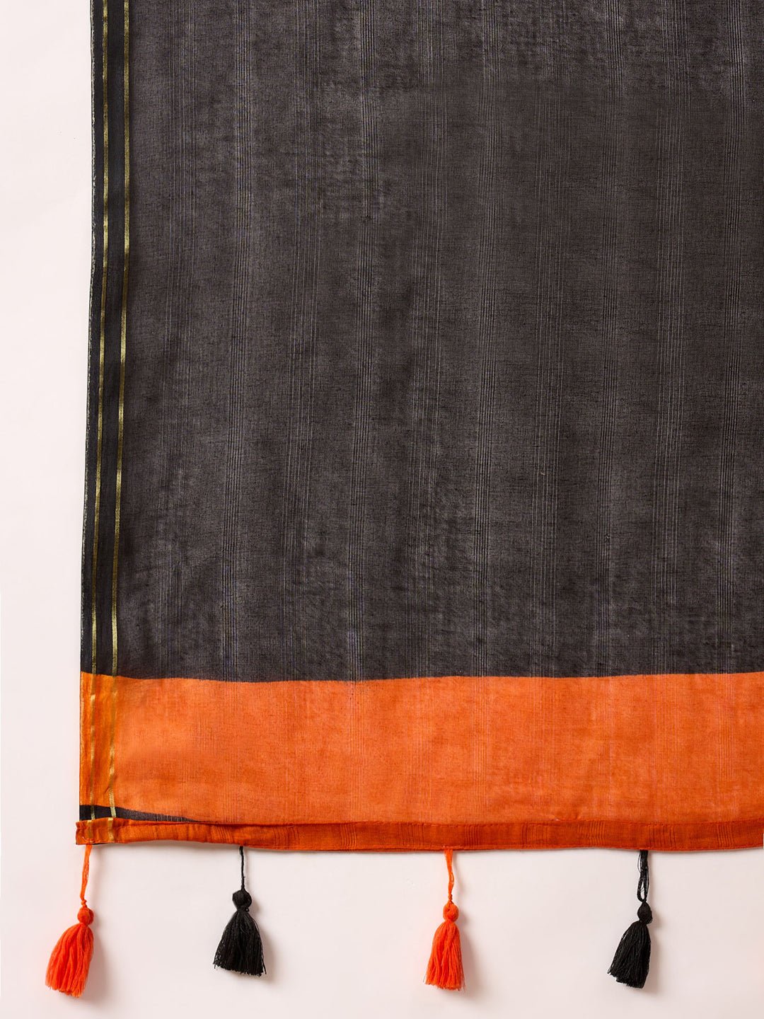 Burnt Orange & Black Colour Block Cotton Saree - Ressa