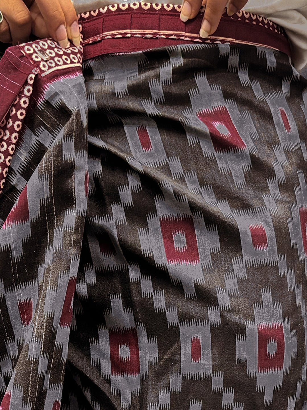 Charcoal Black Bhagalpuri Silk Ikkat Printed Saree - Ressa