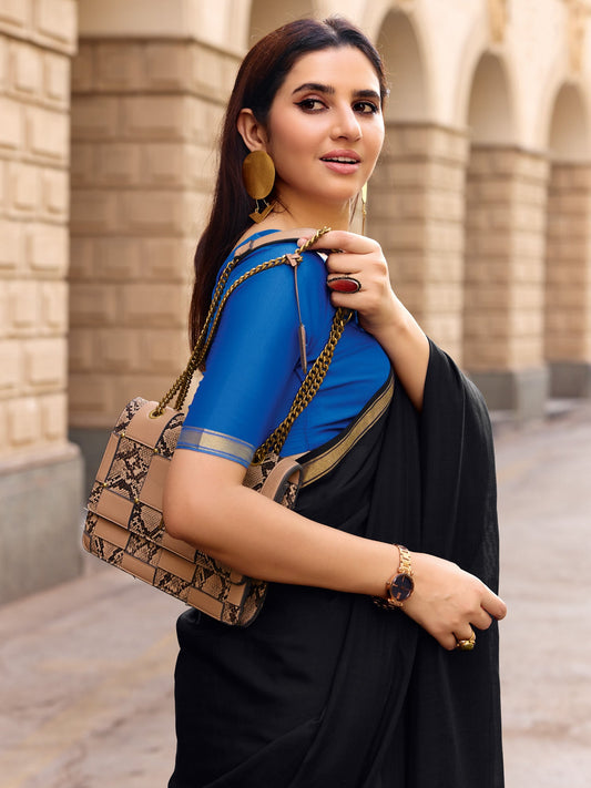 Charcoal Black Paisley Border Saree - Ressa