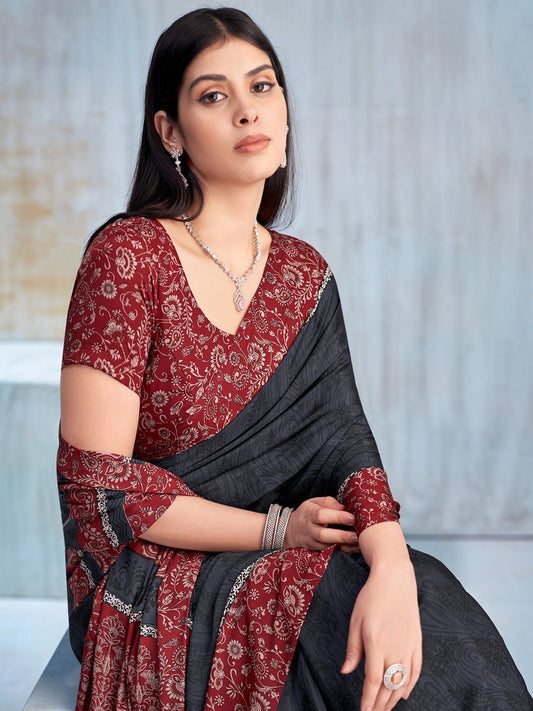 Charcoal Black Self-Weave Jacquard Crepe Saree - Ressa