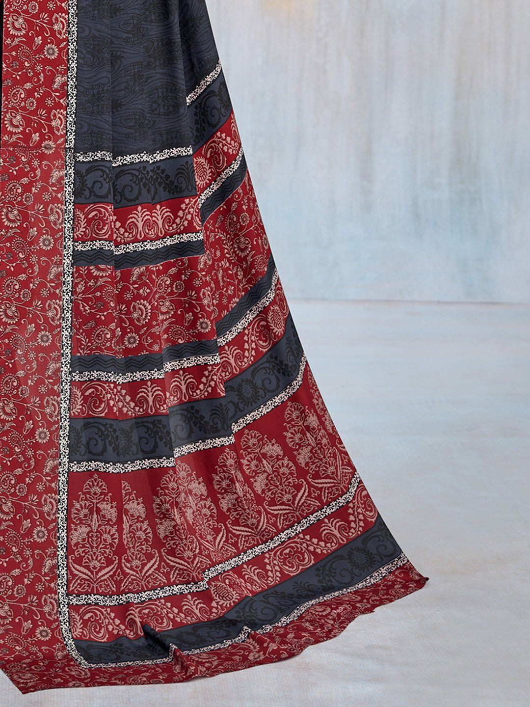 Charcoal Black Self-Weave Jacquard Crepe Saree - Ressa