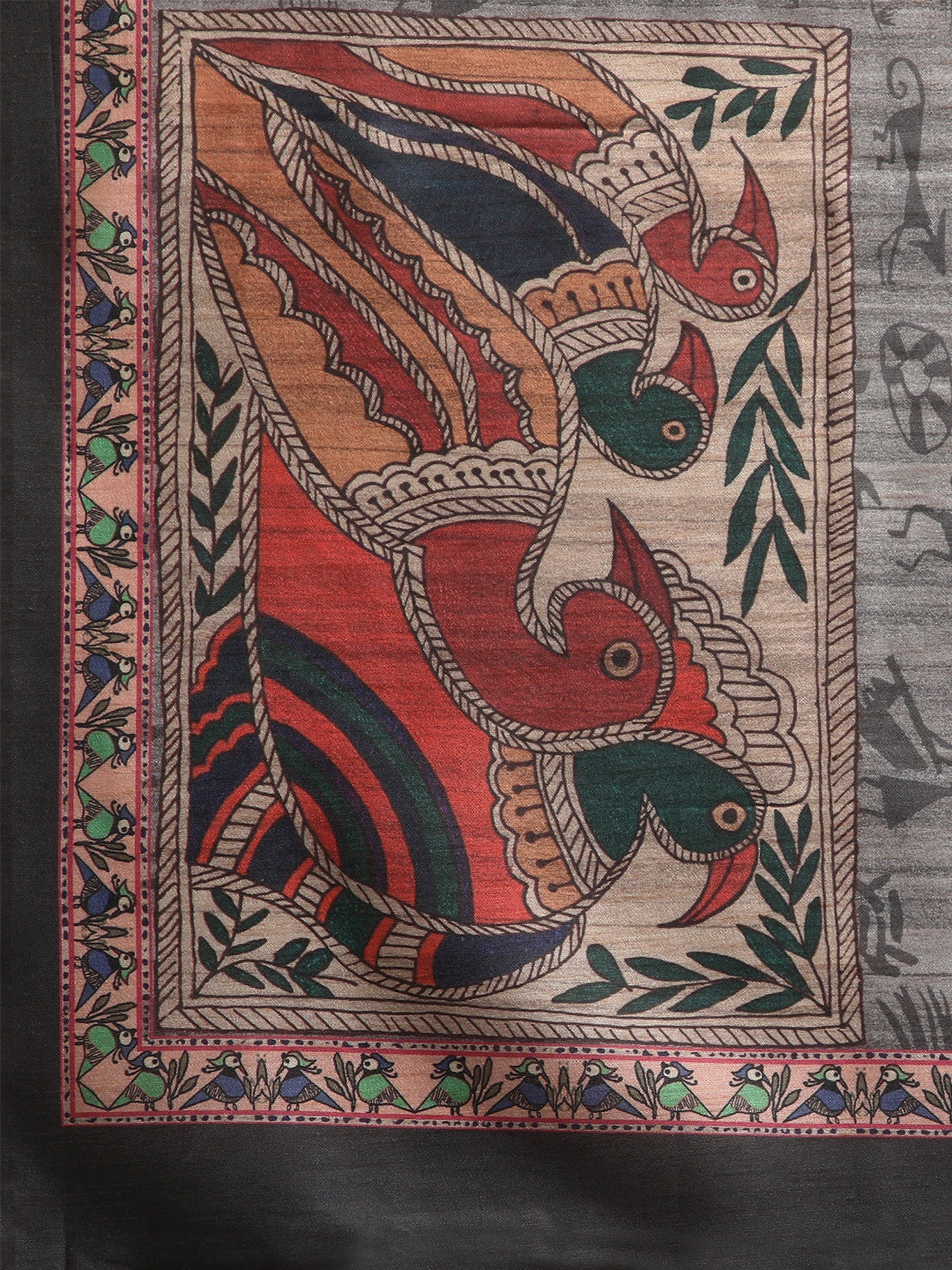 Charcoal Grey Kalamkari Printed Saree - Ressa