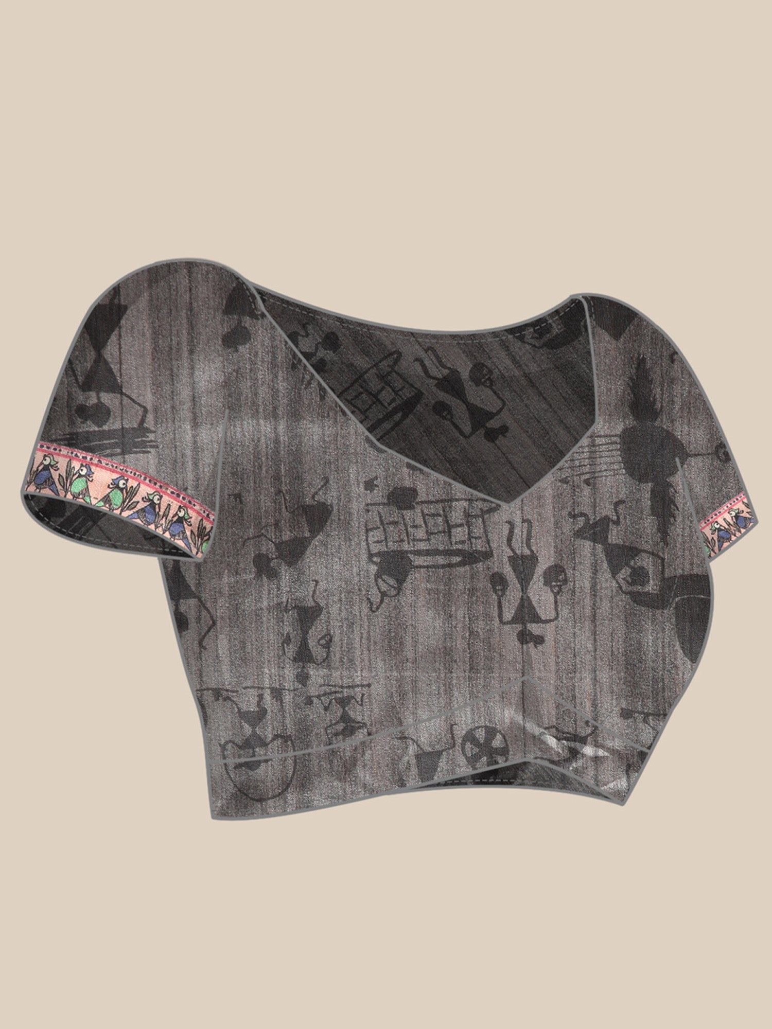 Charcoal Grey Kalamkari Printed Saree - Ressa
