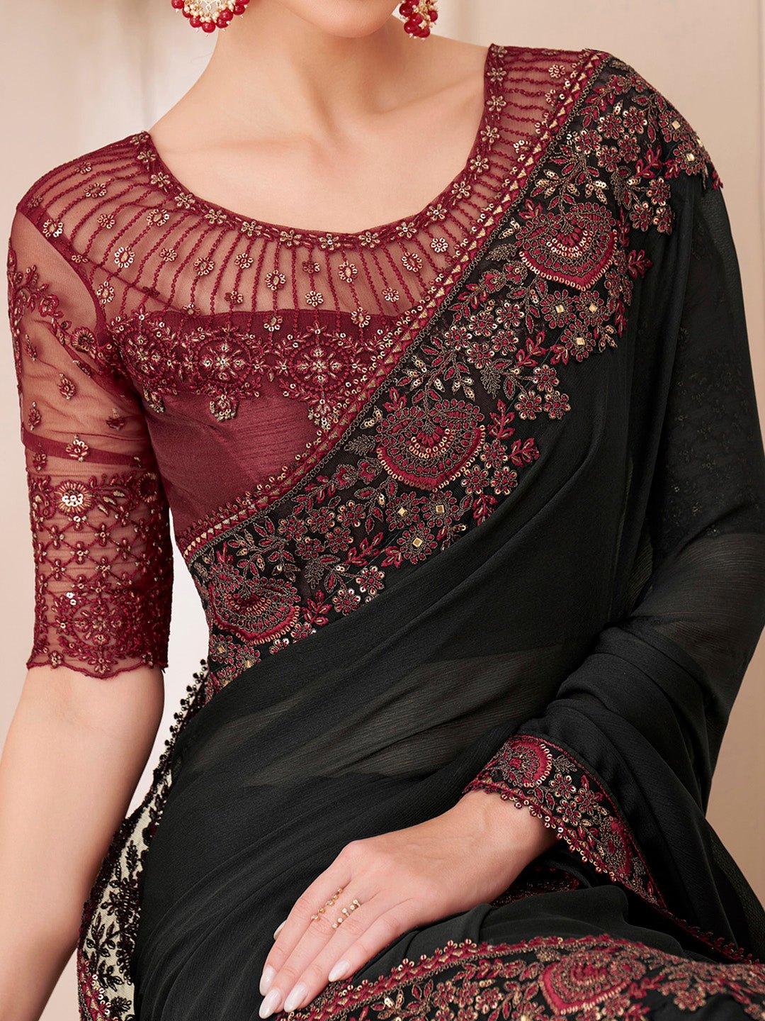 Chiffon Black Emblished Party Wear - Ressa