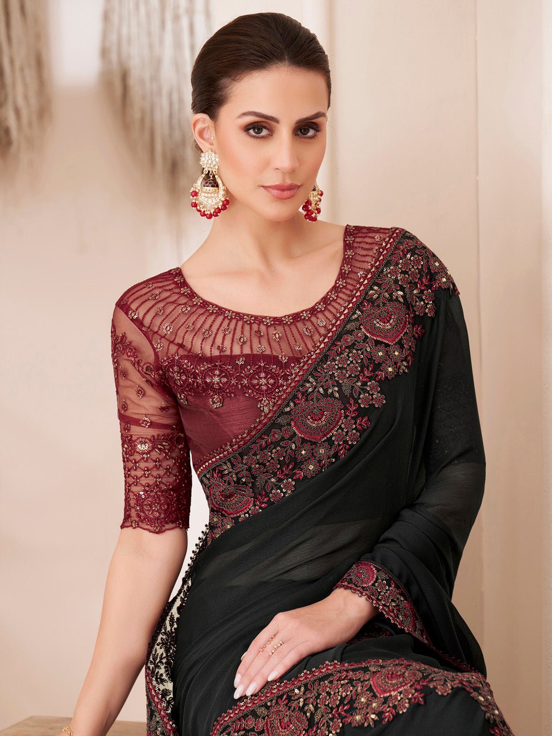 Chiffon Black Emblished Party Wear - Ressa