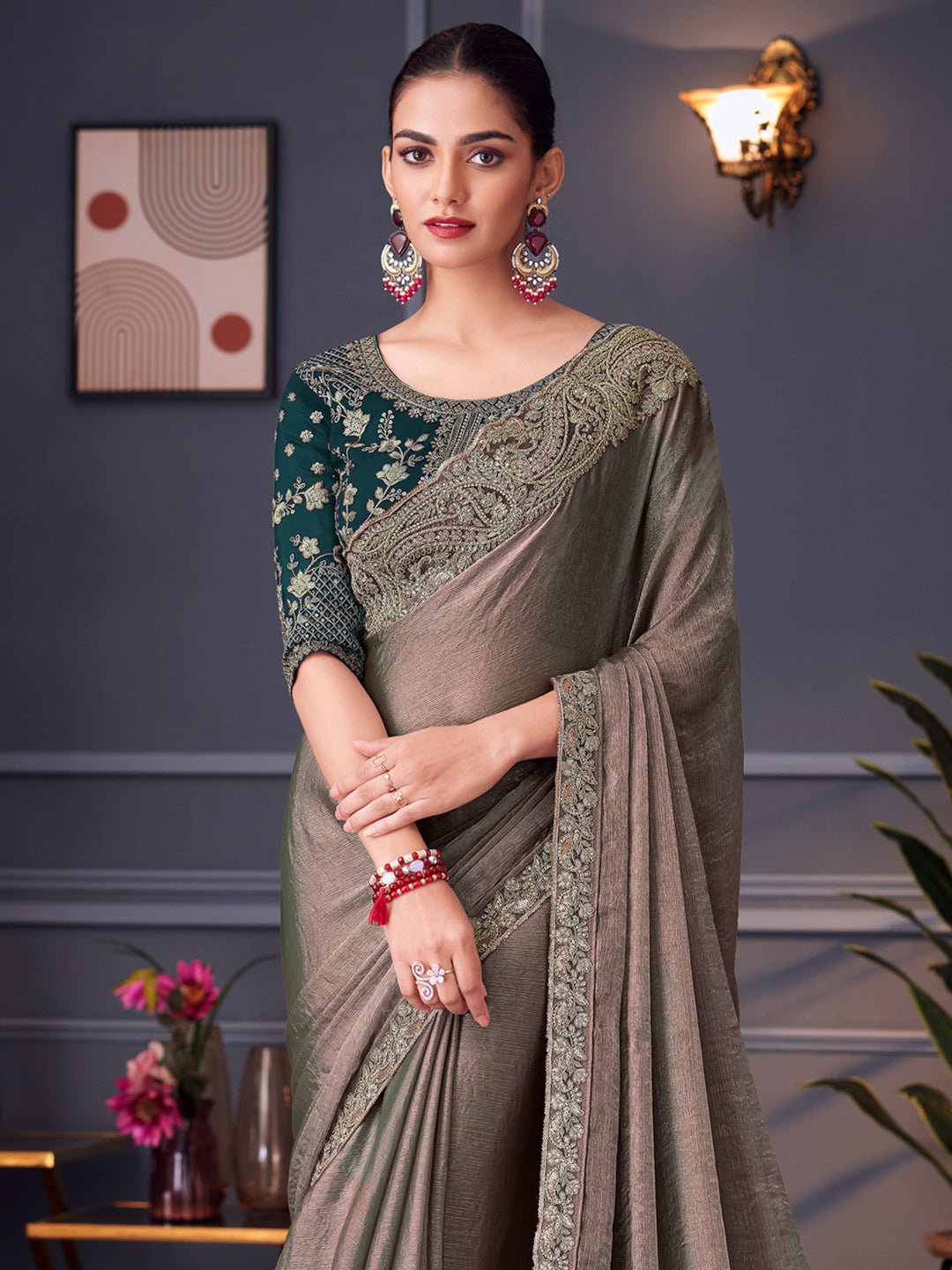 Chiffon Embroidered Border Saree - Ressa