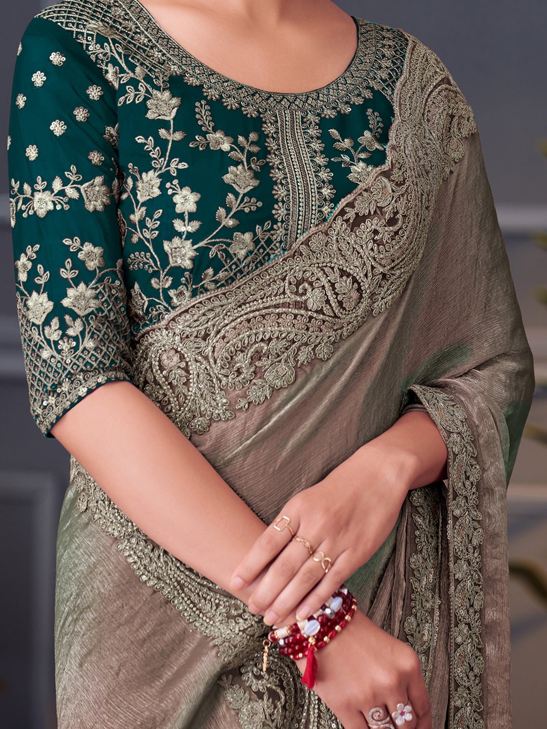 Chiffon Embroidered Border Saree - Ressa
