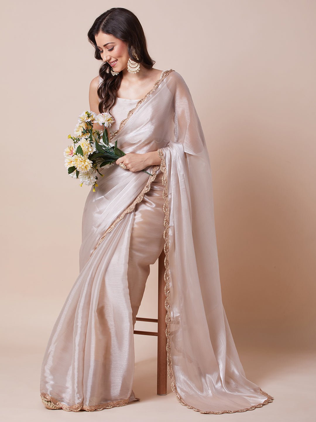 Chiffon Gold Scallop Saree - Ressa