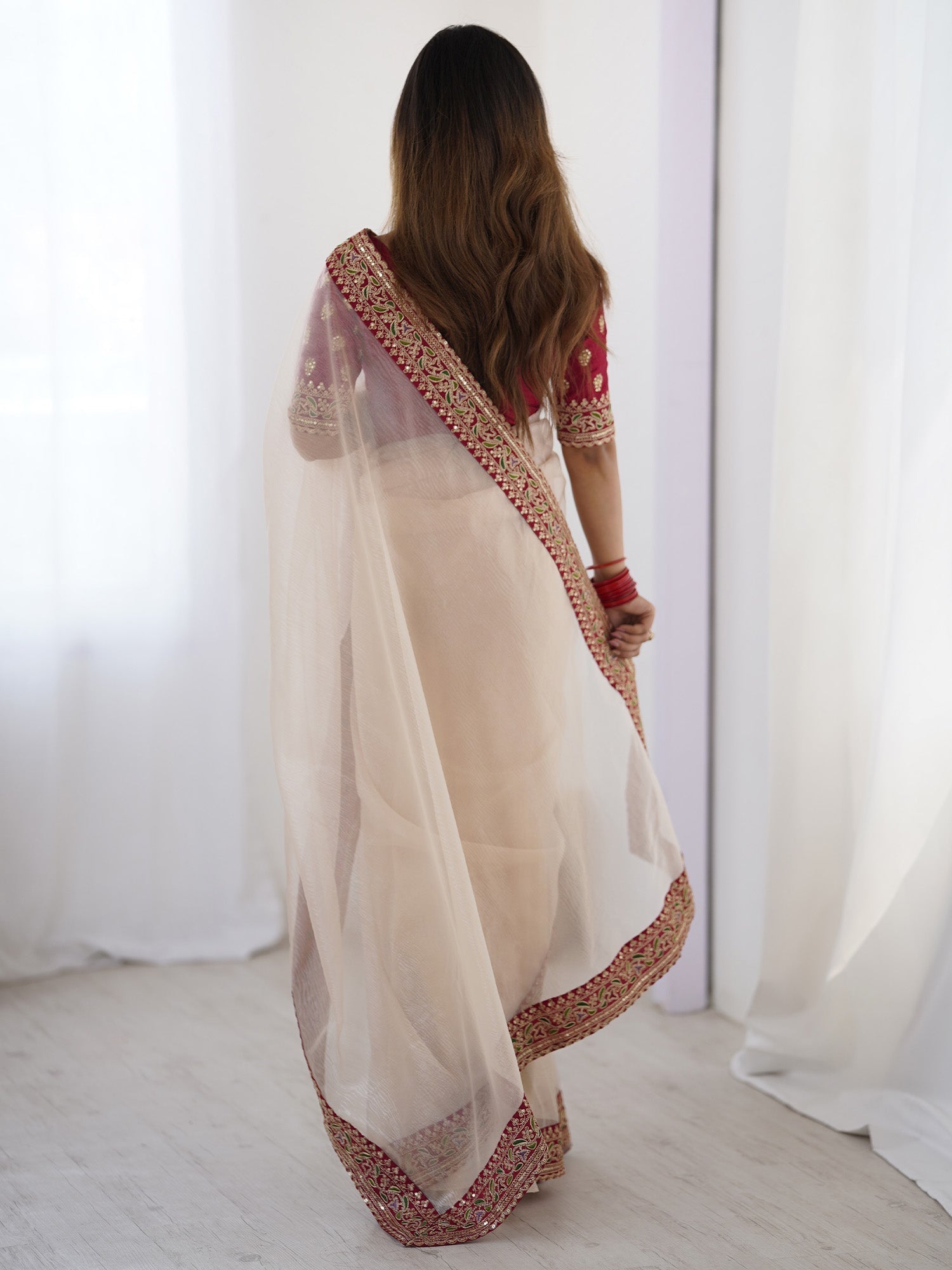 Chiffon Saree with Silver Lace Border - Ressa
