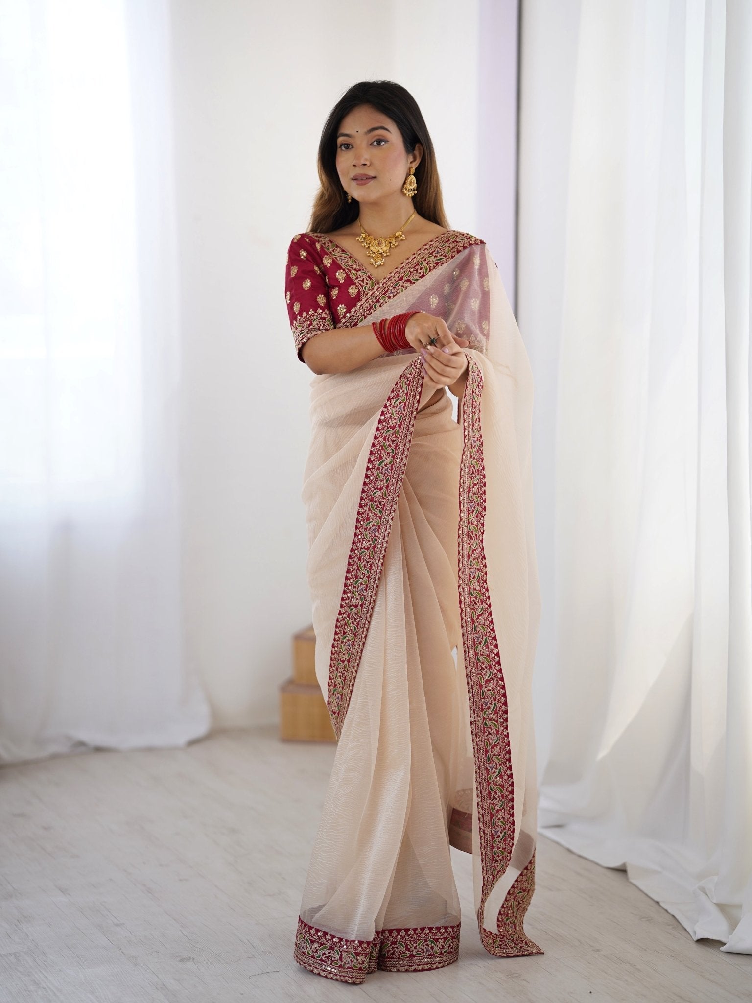 Chiffon Saree with Silver Lace Border - Ressa