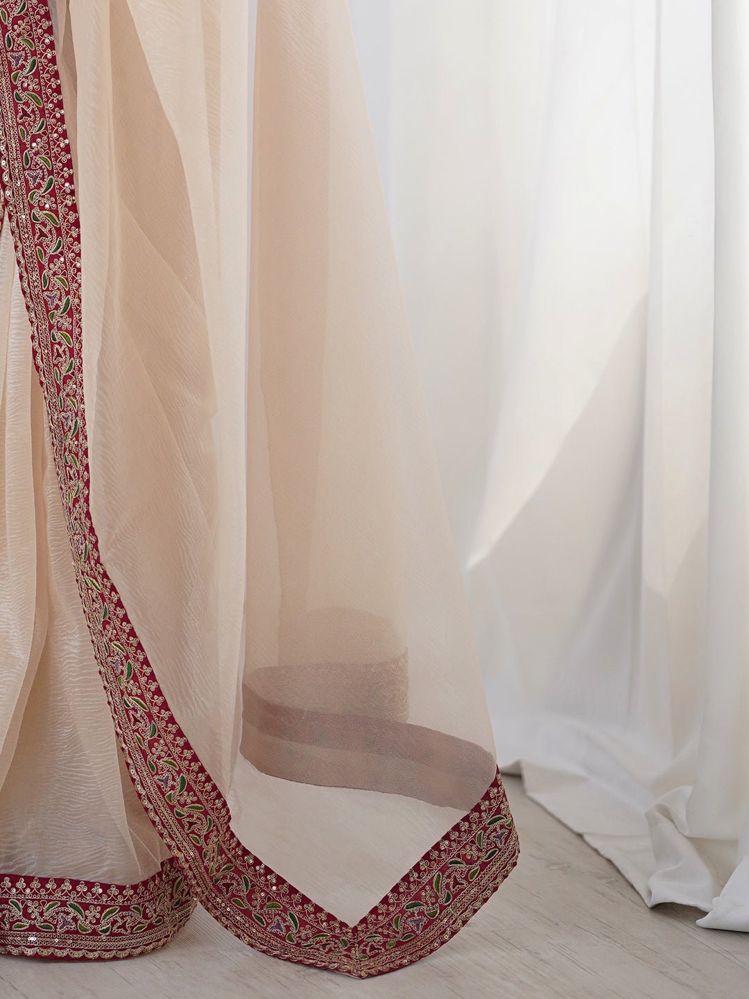 Chiffon Saree with Silver Lace Border - Ressa