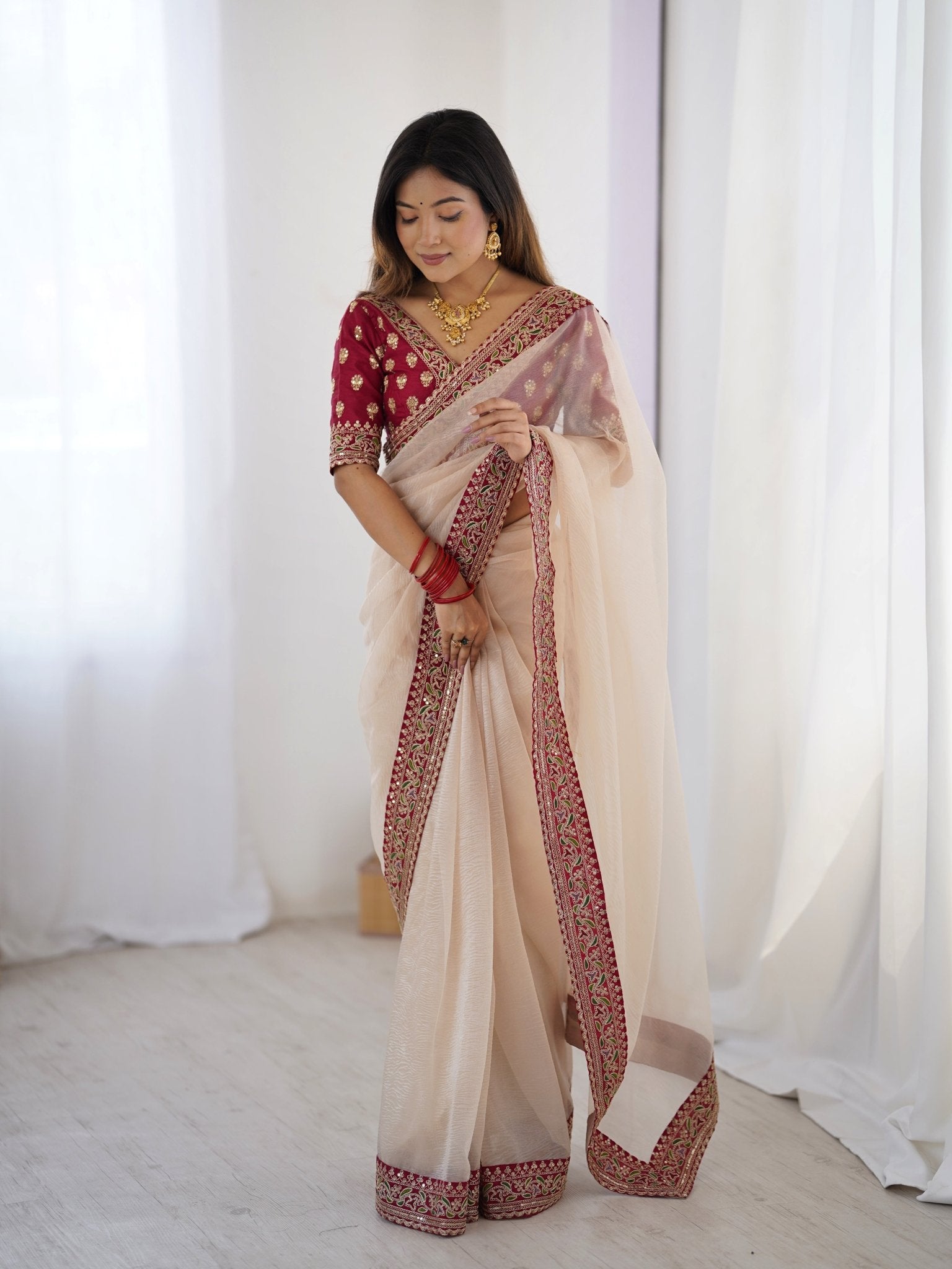 Chiffon Saree with Silver Lace Border - Ressa