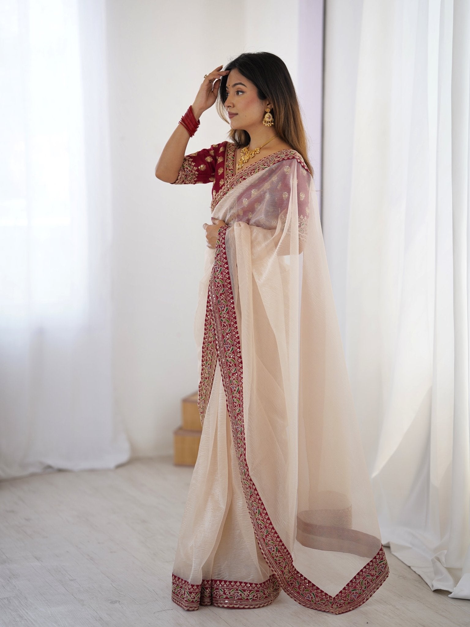 Chiffon Saree with Silver Lace Border - Ressa