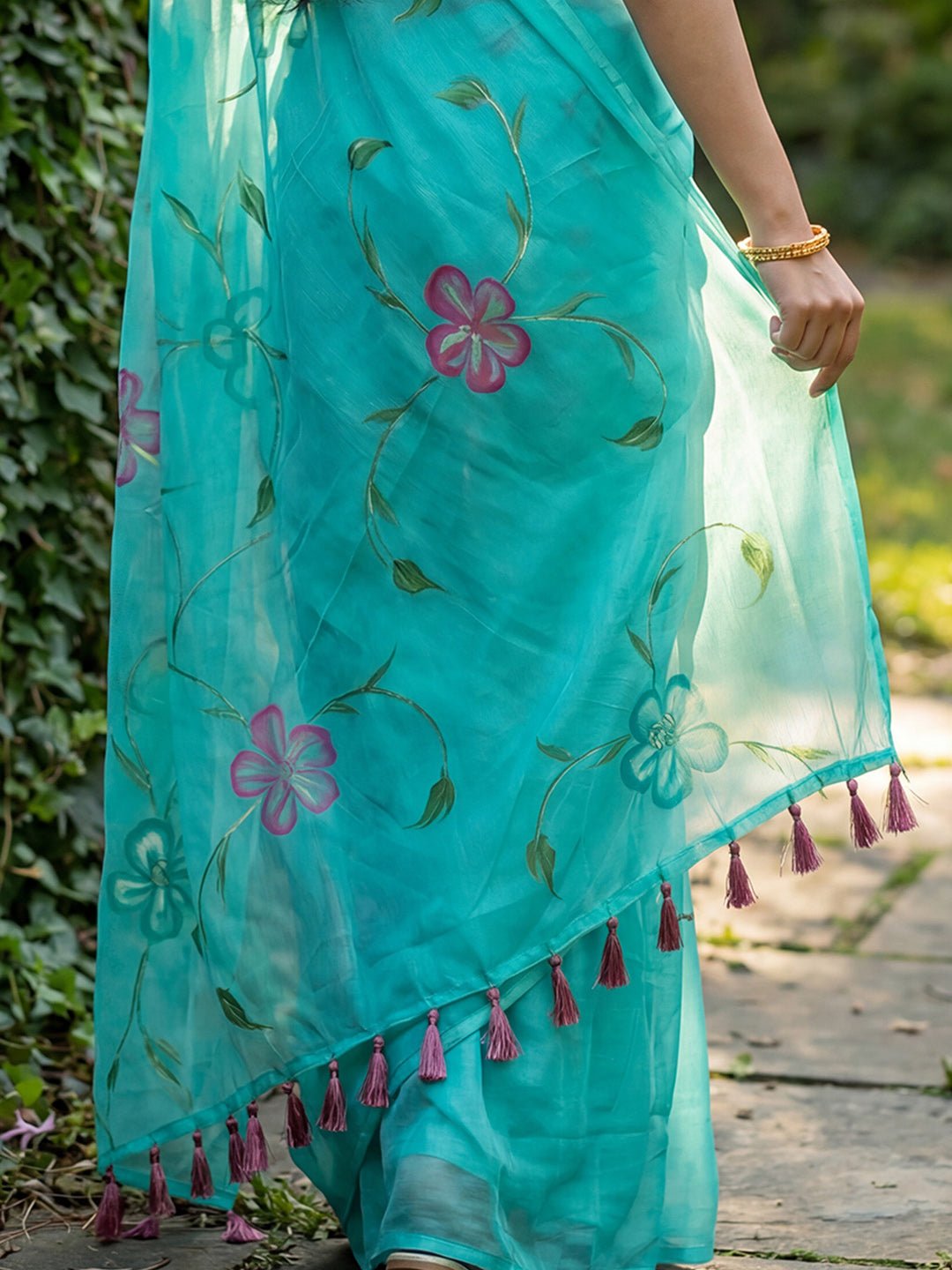 Chinnon Light Blue Hand Printed Saree - Ressa