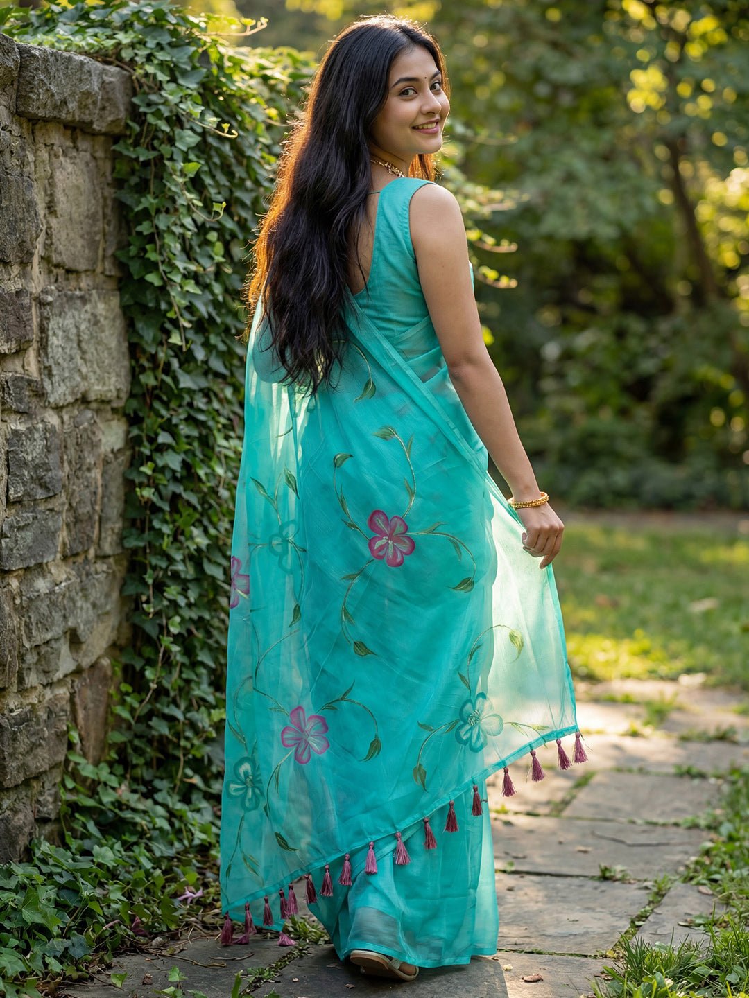 Chinnon Light Blue Hand Printed Saree - Ressa