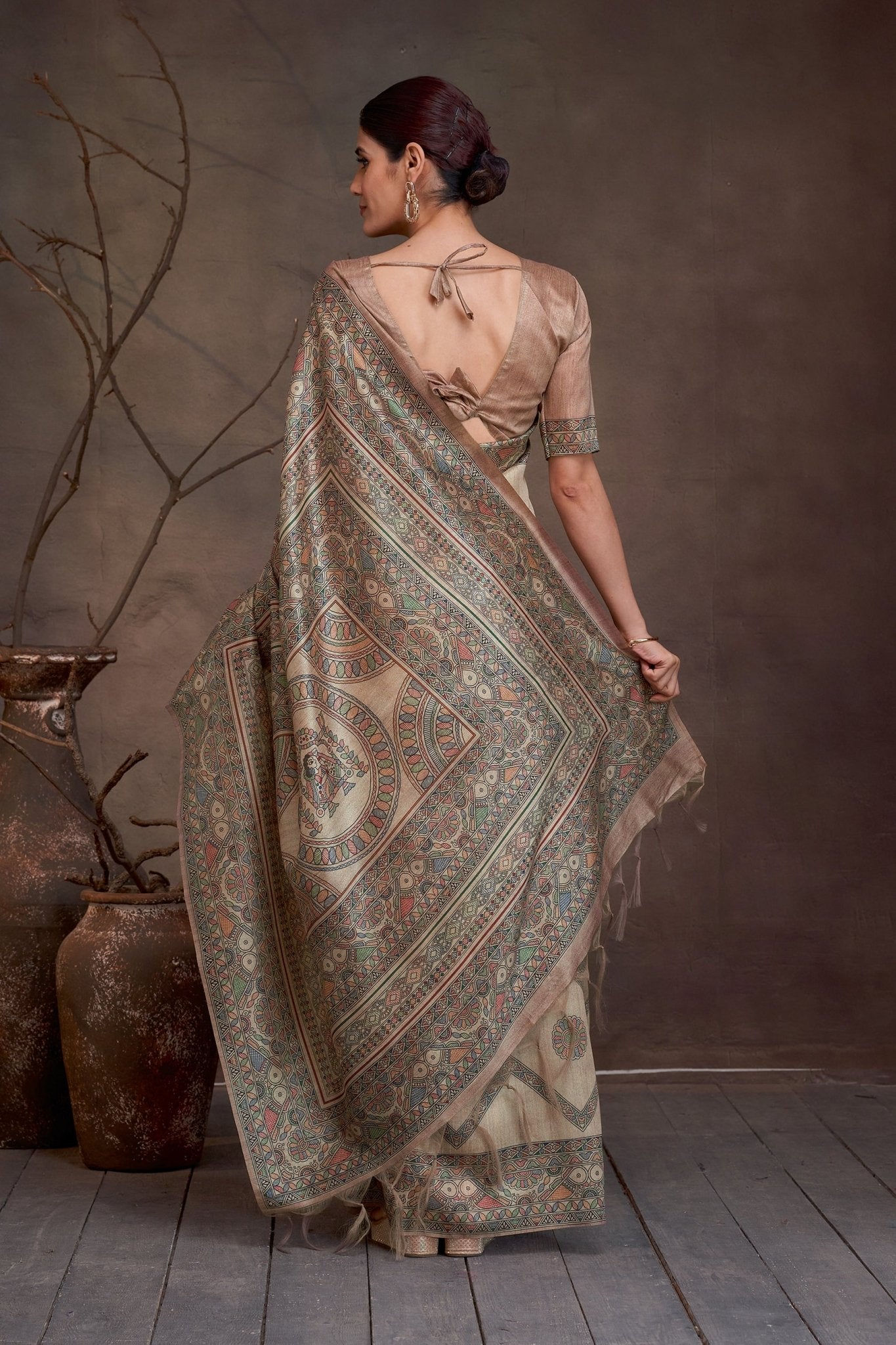 Chitrika Beige Kalamkari Cotton Silk Saree - Ressa