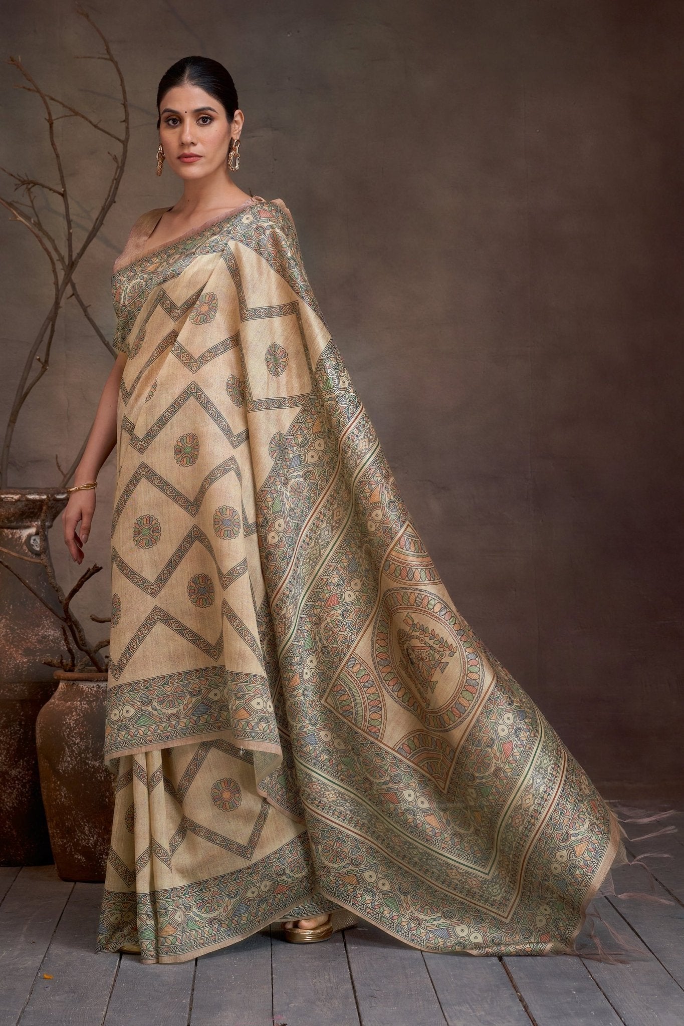 Chitrika Beige Kalamkari Cotton Silk Saree - Ressa