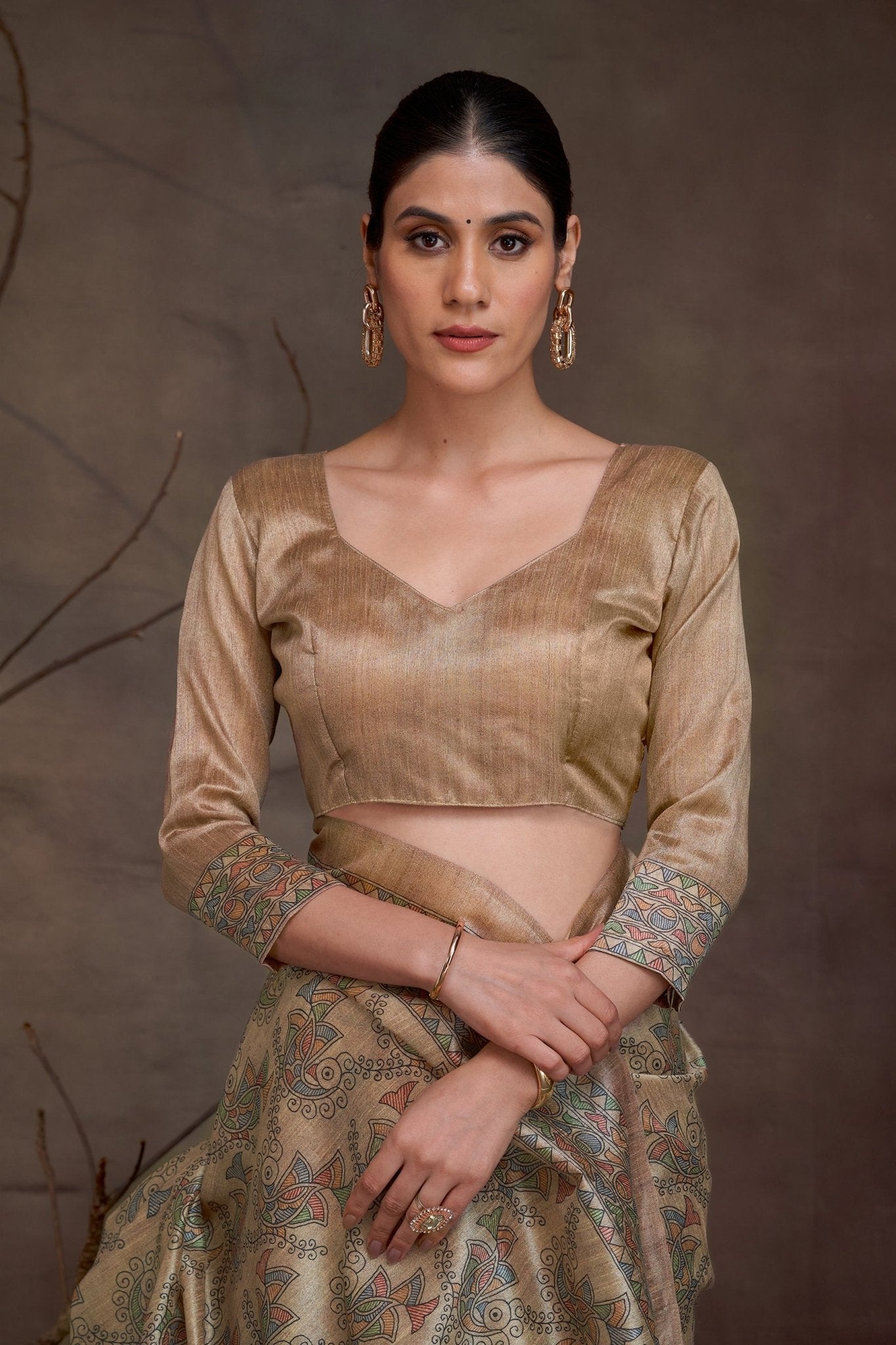 Chitrika Golden Beige Kalamkari Cotton Silk Saree - Ressa
