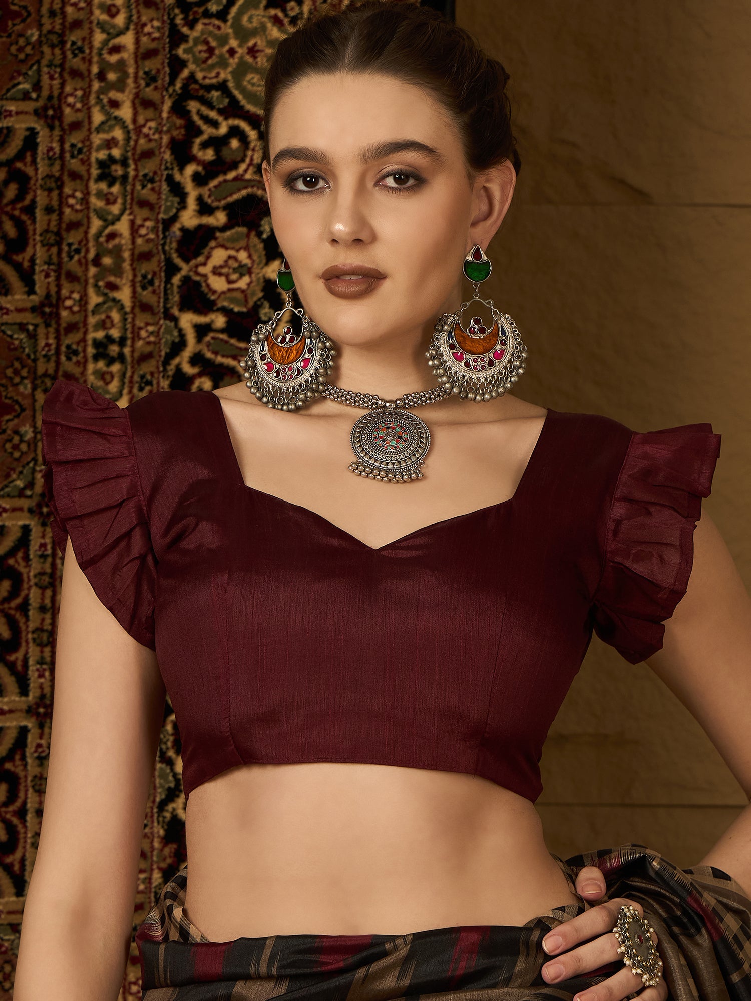 Chocolate Brown Ikat Bhagalpuri Silk Saree - Ressa