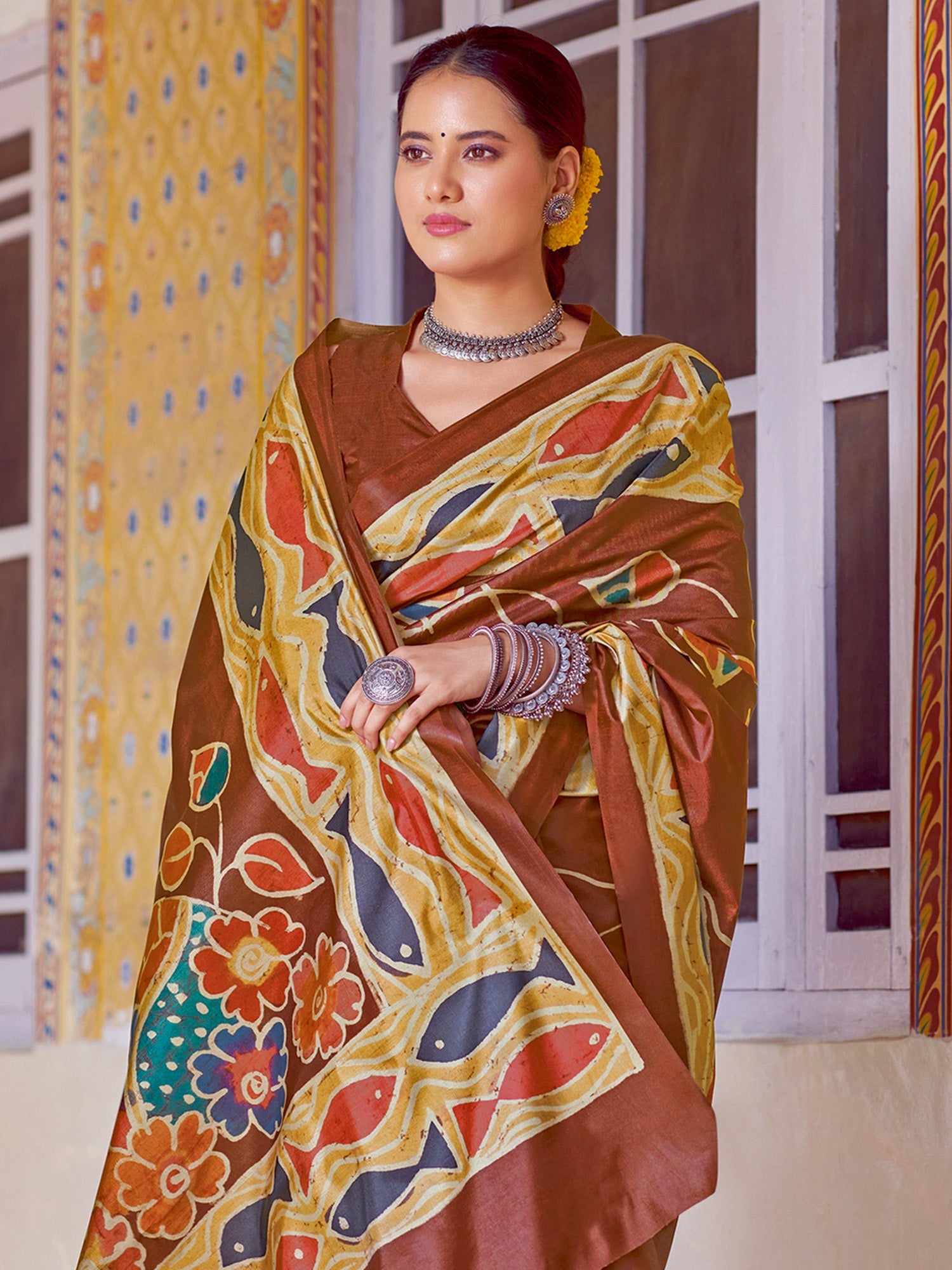 Chocolate Brown Tussar Silk Saree - Ressa