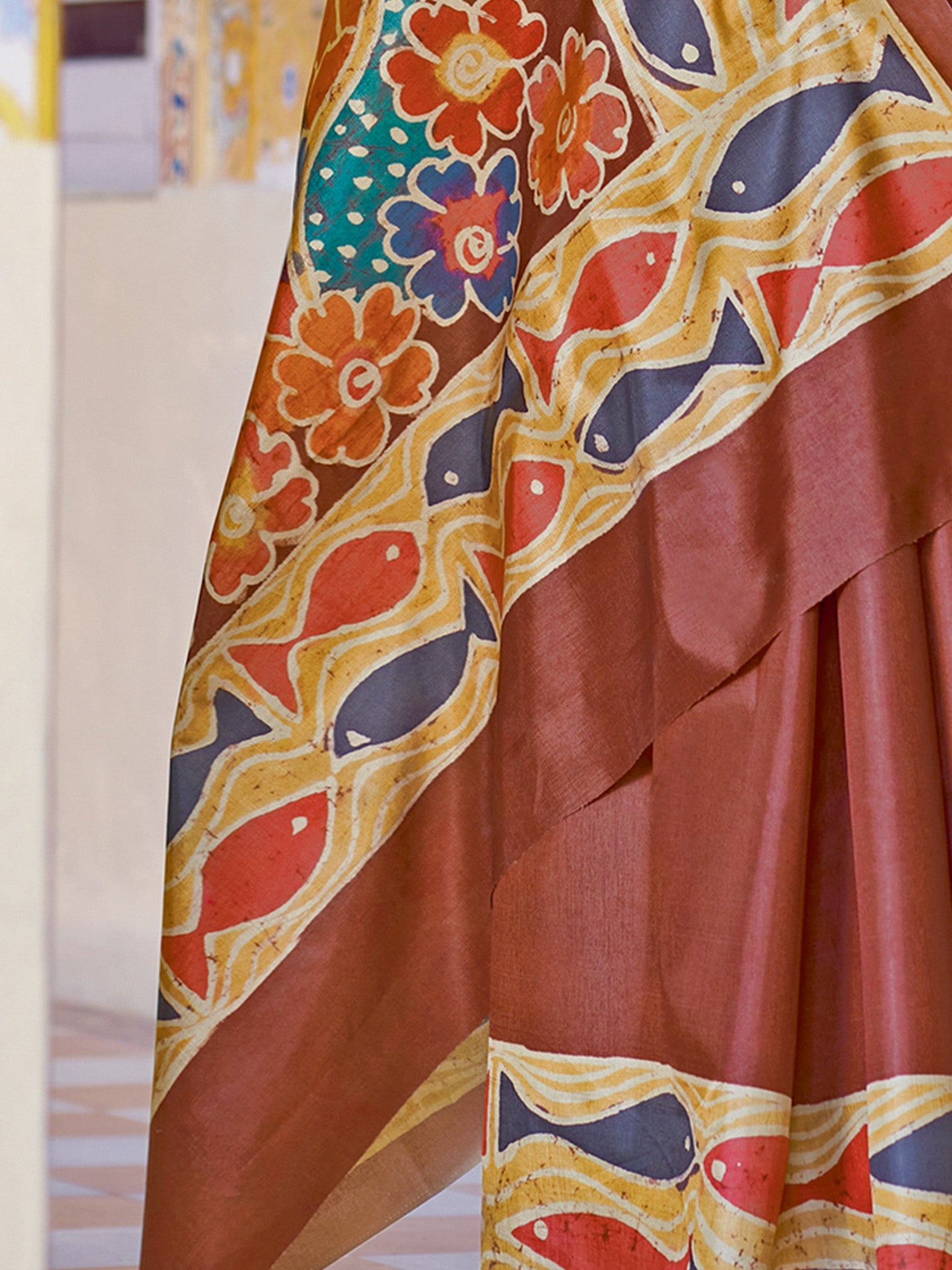 Chocolate Brown Tussar Silk Saree - Ressa