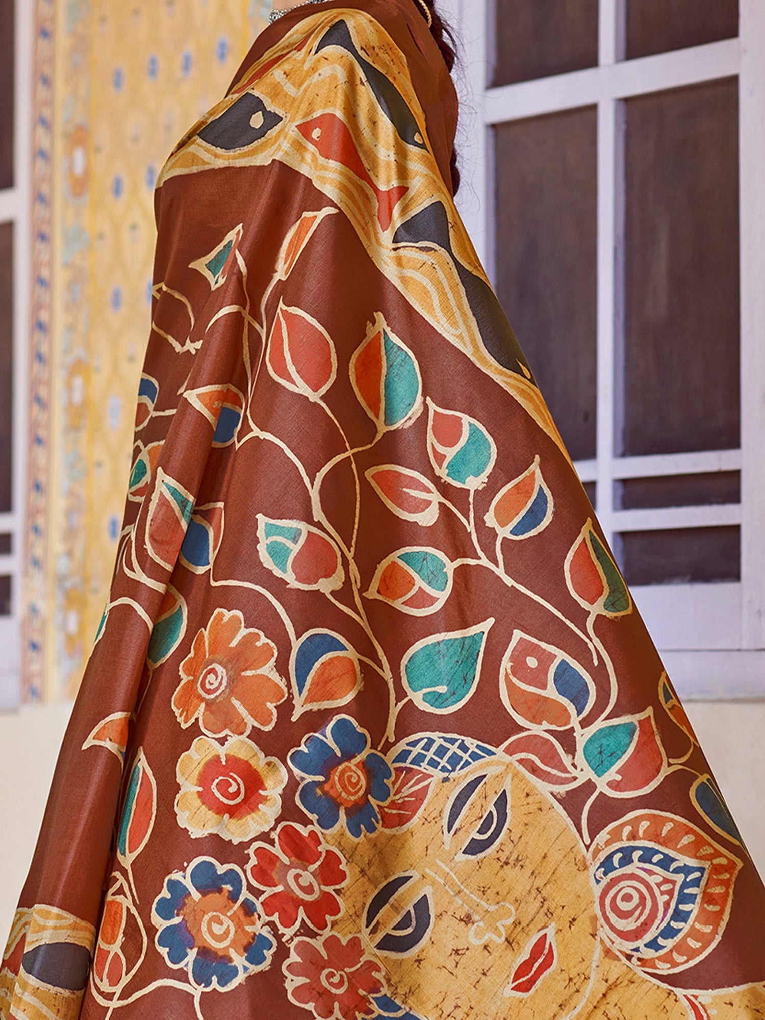 Chocolate Brown Tussar Silk Saree - Ressa