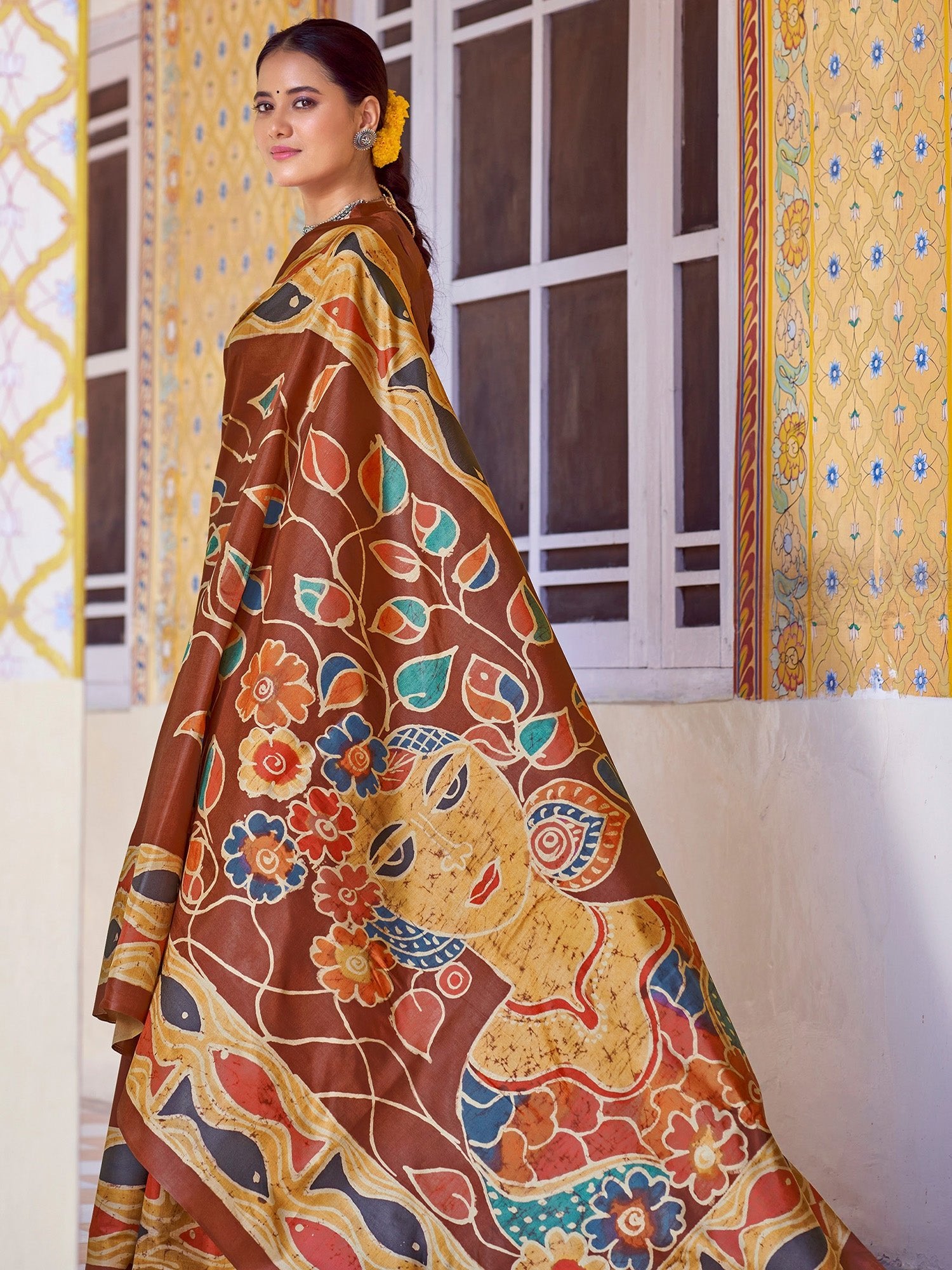 Chocolate Brown Tussar Silk Saree - Ressa