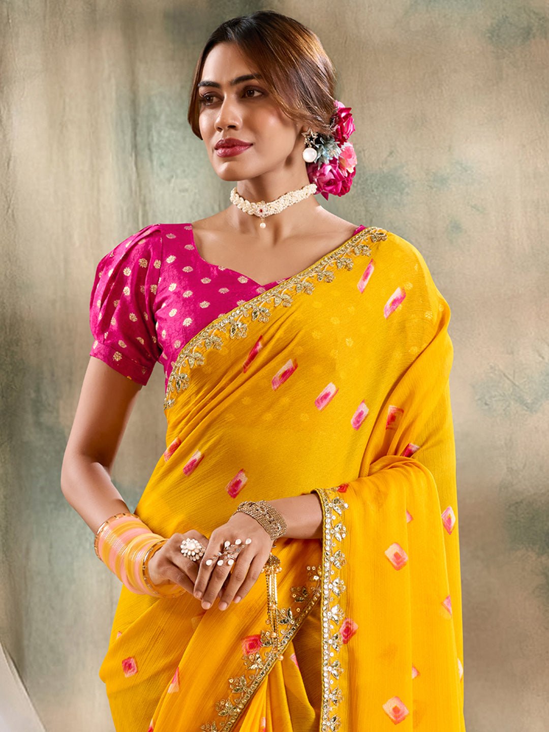Chunri Yellow Georgette Saree - Ressa