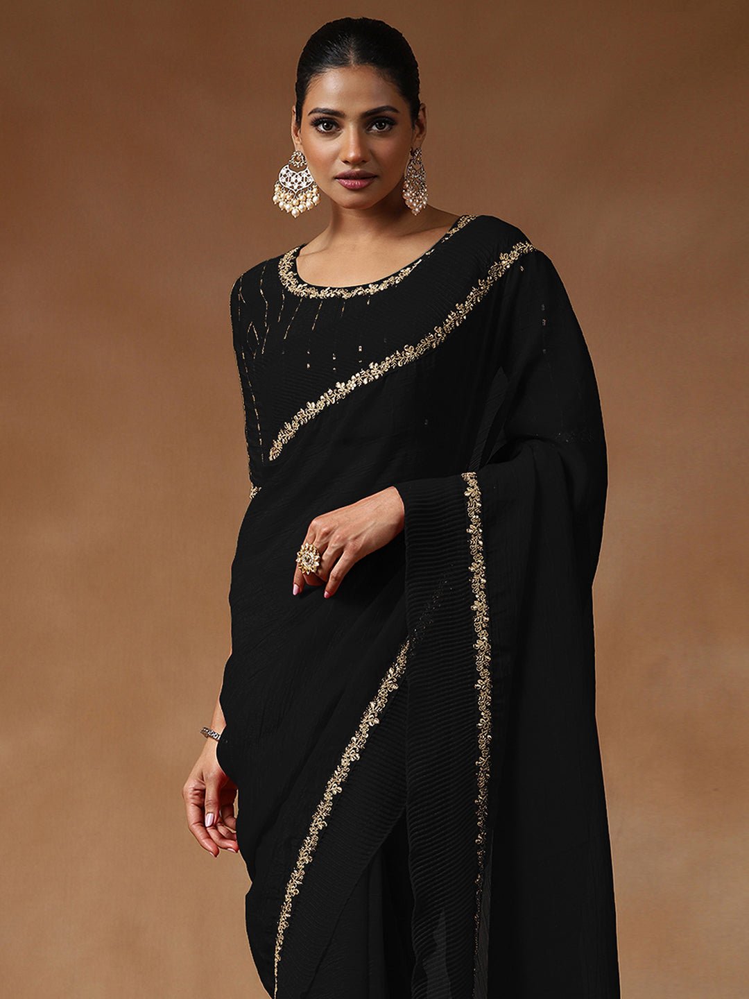 Classic Black Georgette Saree - Ressa