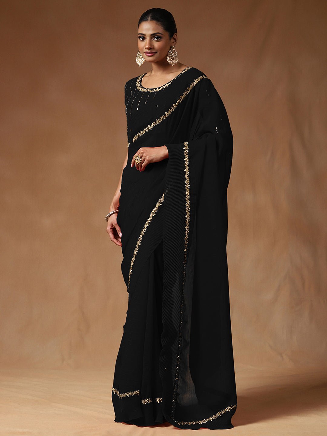 Classic Black Georgette Saree - Ressa