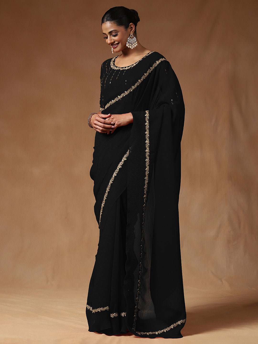 Classic Black Georgette Saree - Ressa
