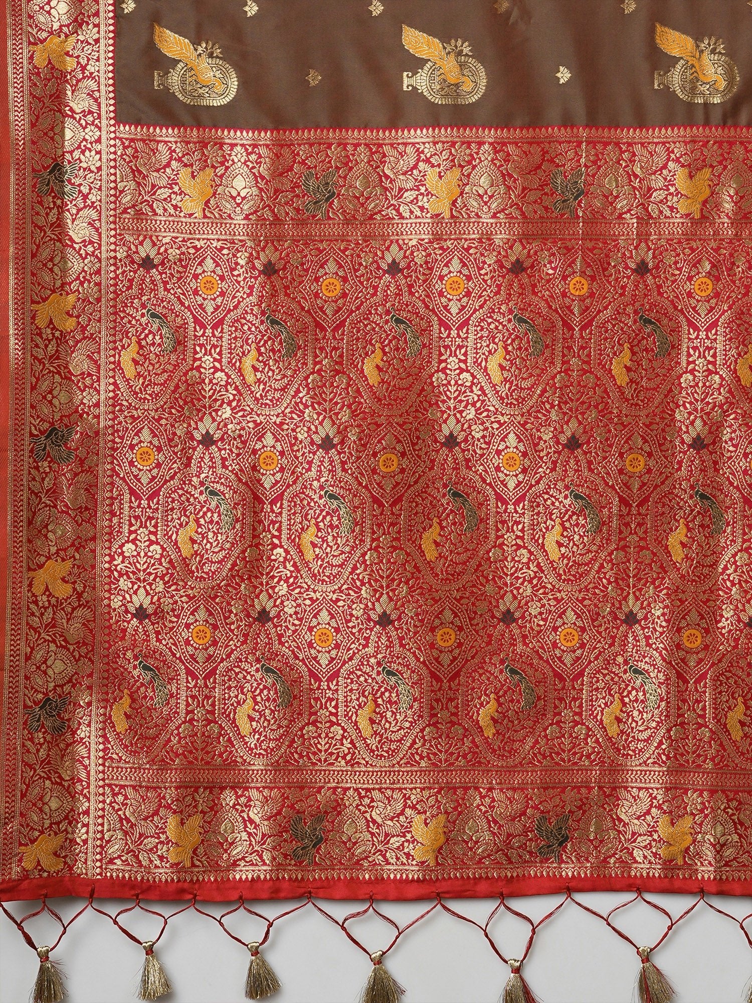 Coffee Brown & Red Banarasi Silk Blend - Ressa