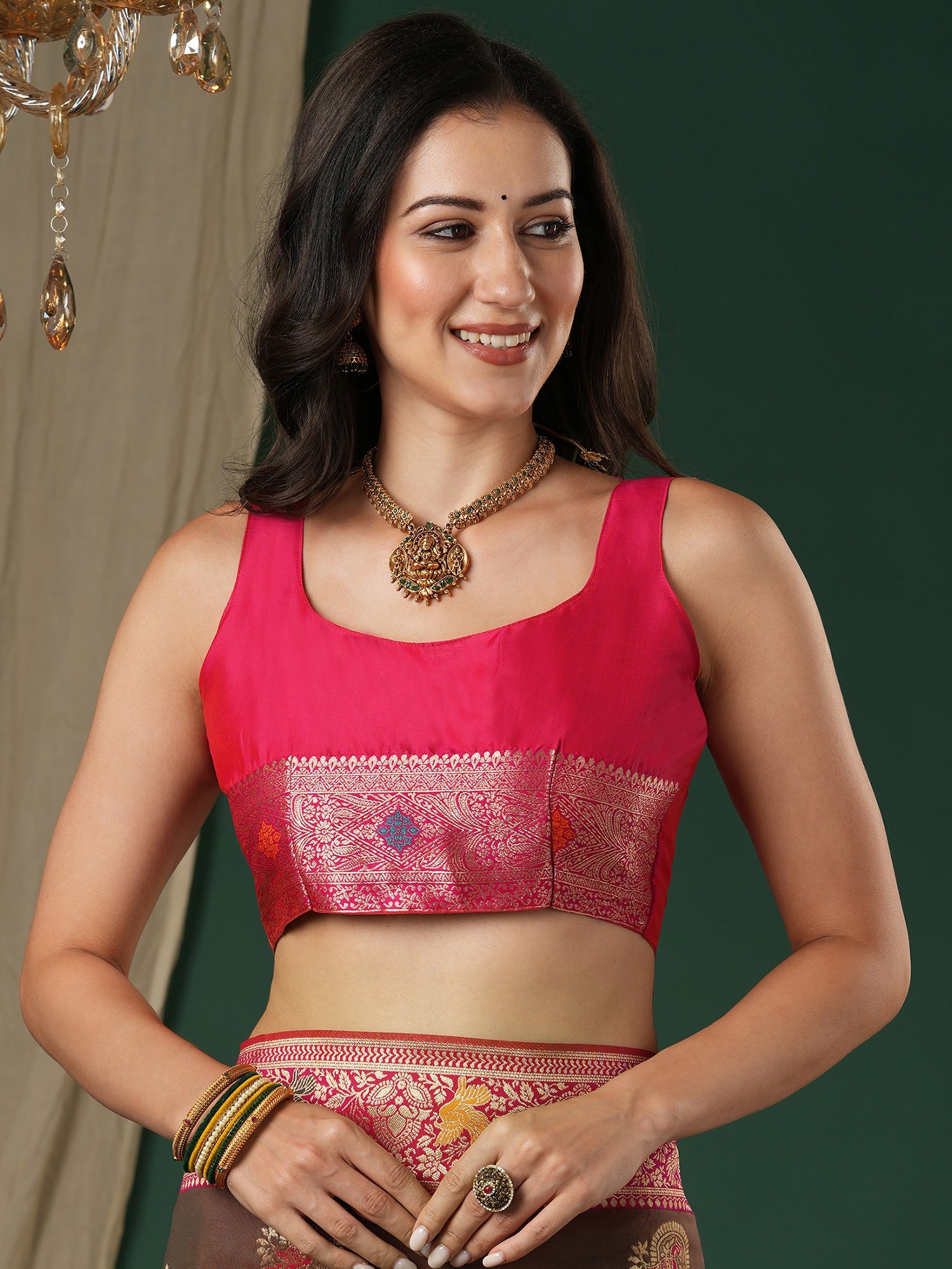 Coffee Brown & Red Banarasi Silk Blend - Ressa