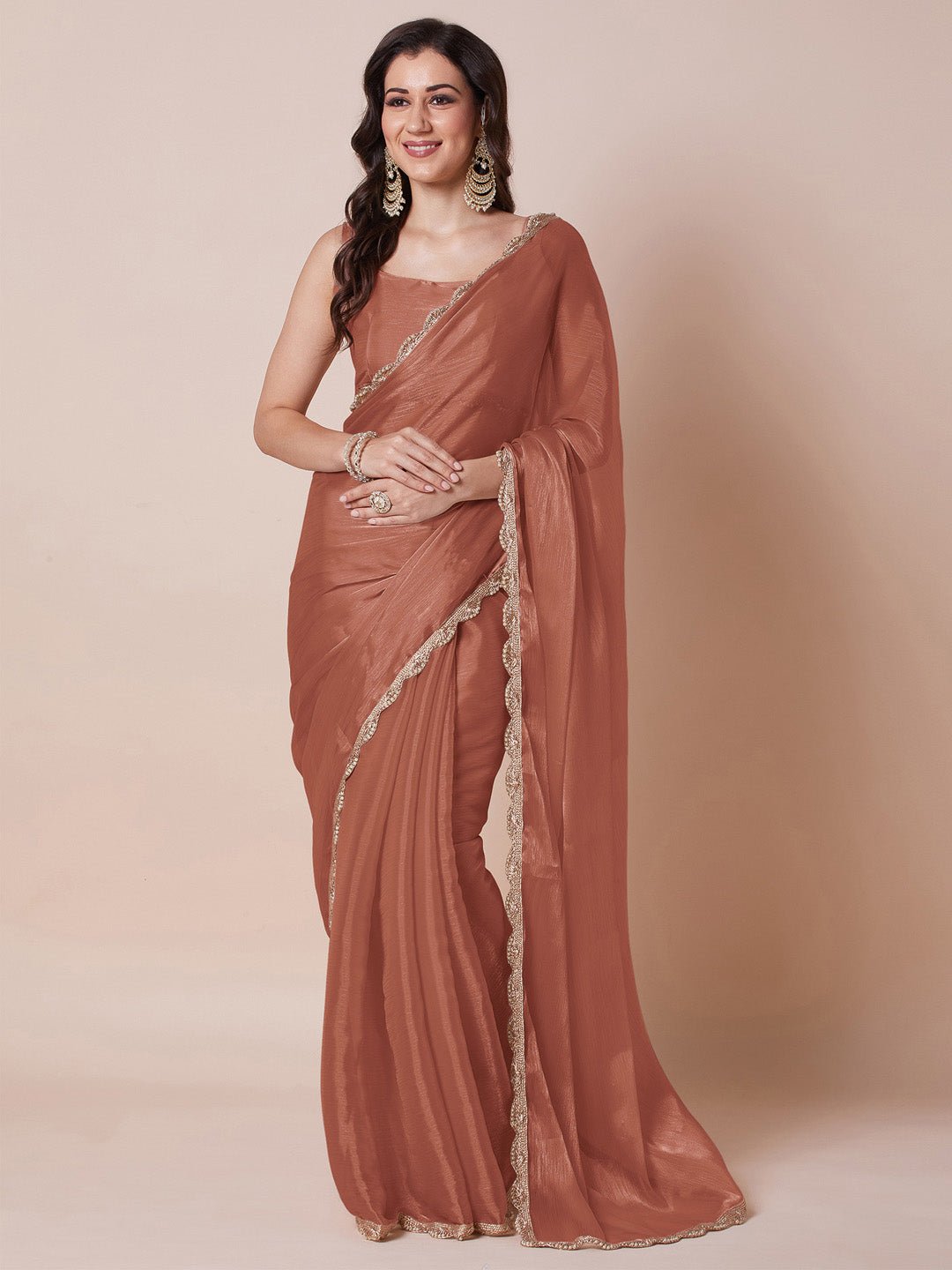 Copper-Brown Organza Saree - Ressa