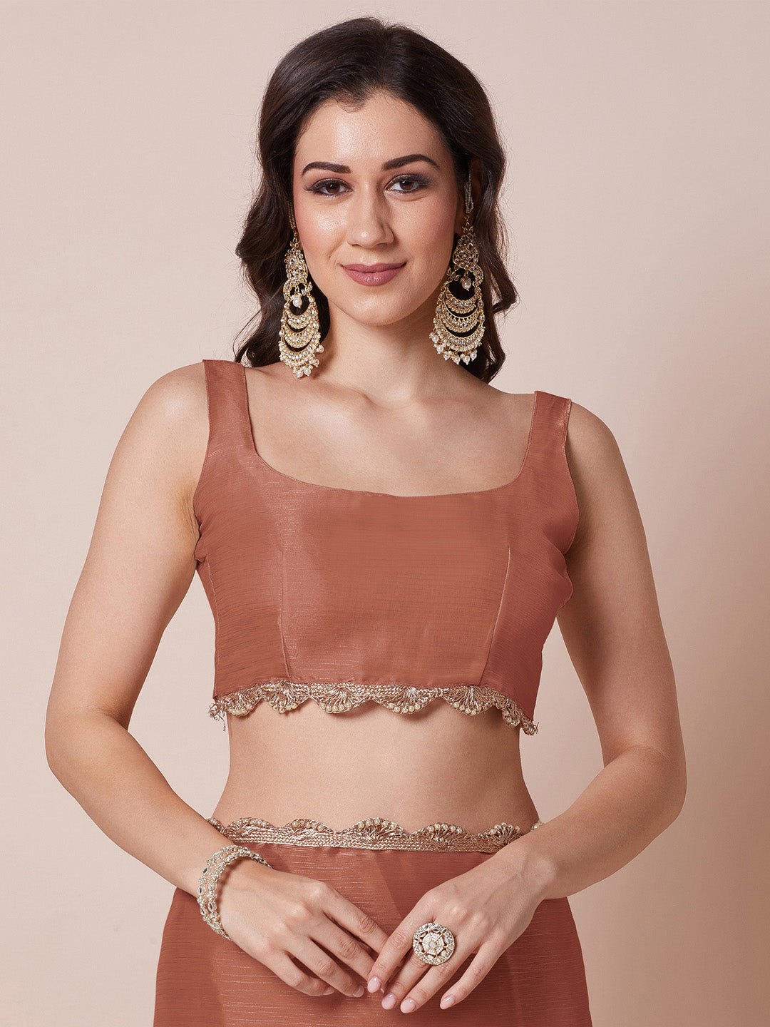 Copper-Brown Organza Saree - Ressa
