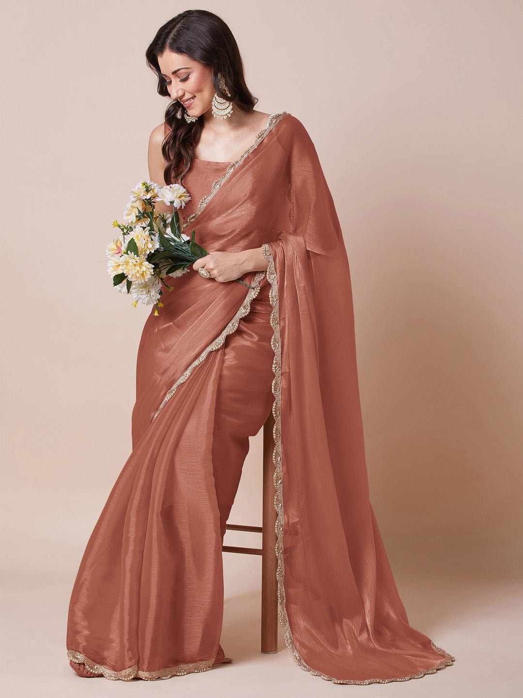 Copper-Brown Organza Saree - Ressa