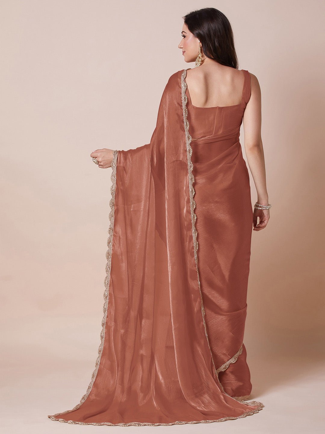 Copper-Brown Organza Saree - Ressa