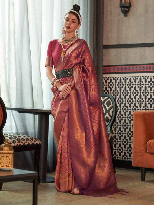 Copper Jari Woven Kanjivaram Saree - Ressa