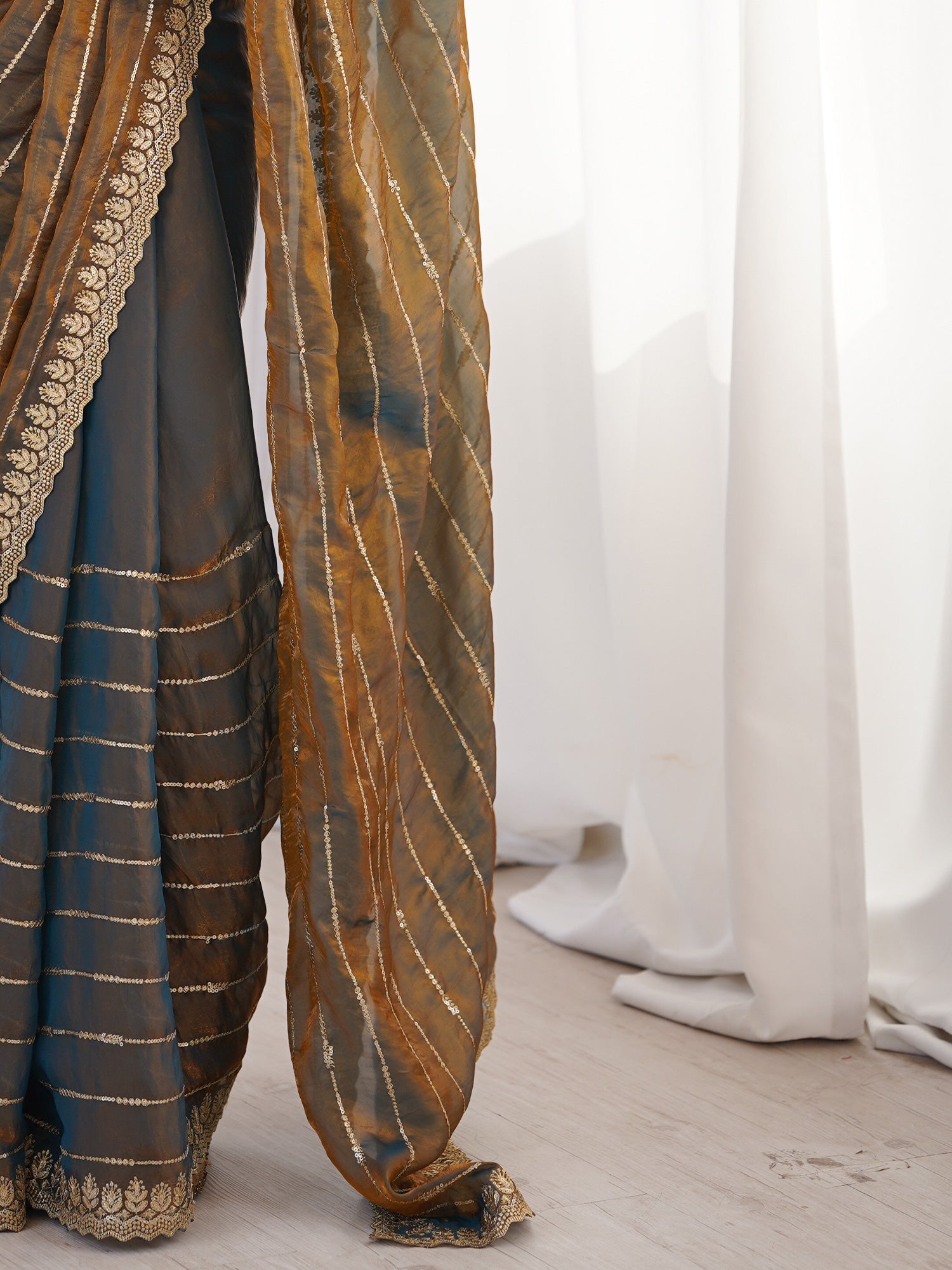 Copper & Teal Blue Saree - Ressa