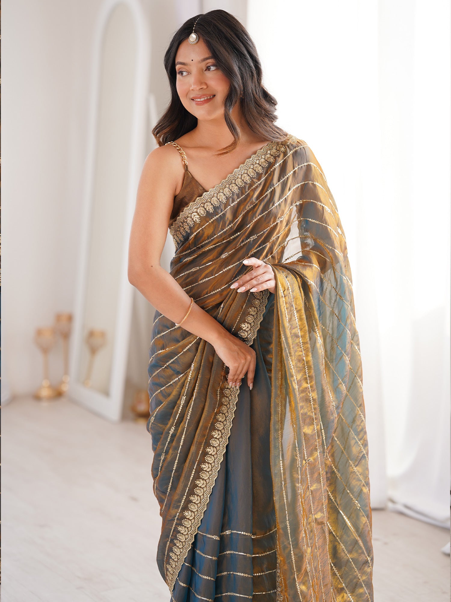 Copper & Teal Blue Saree - Ressa