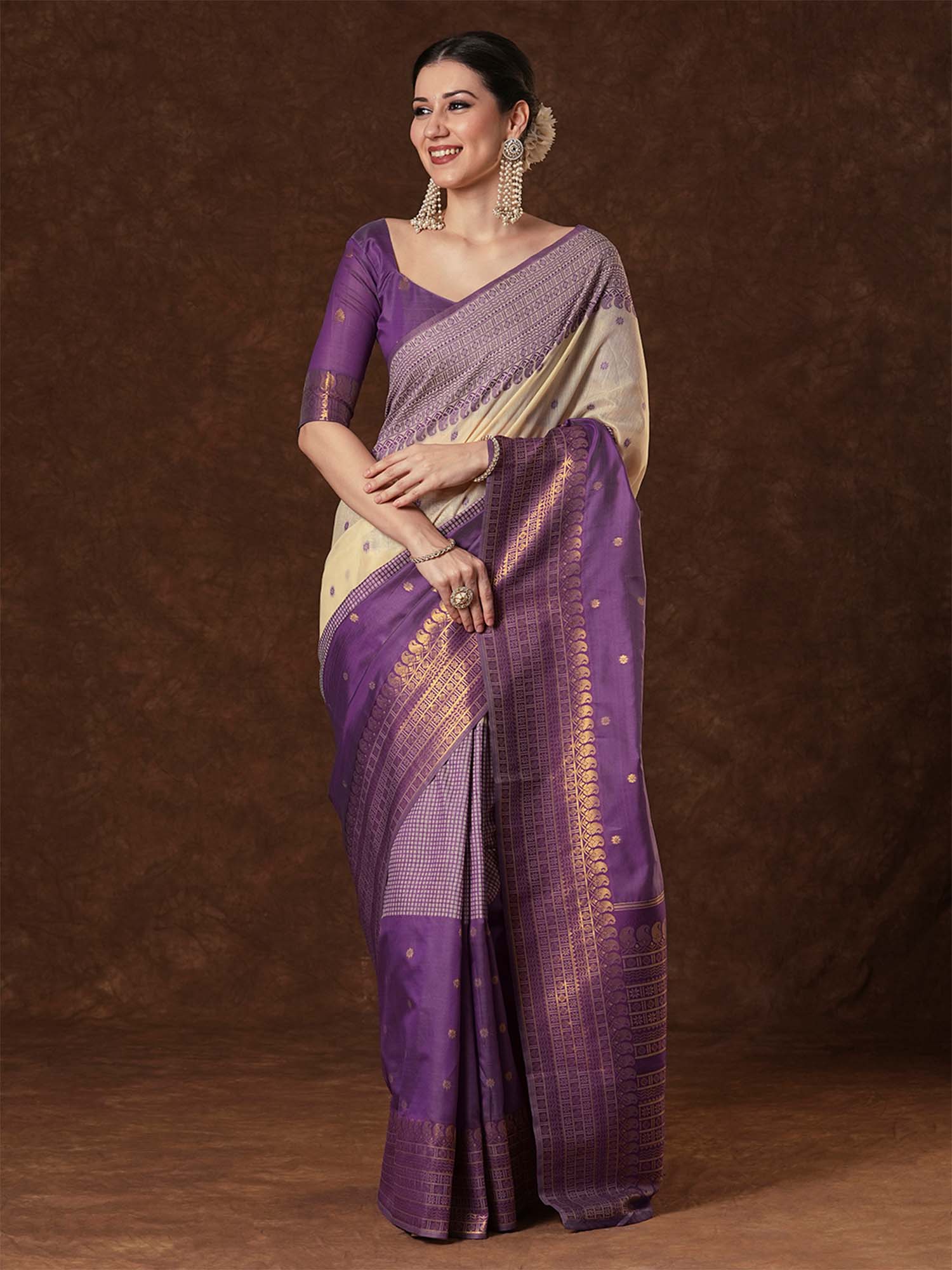 Cotton Blend Cream Saree - Ressa