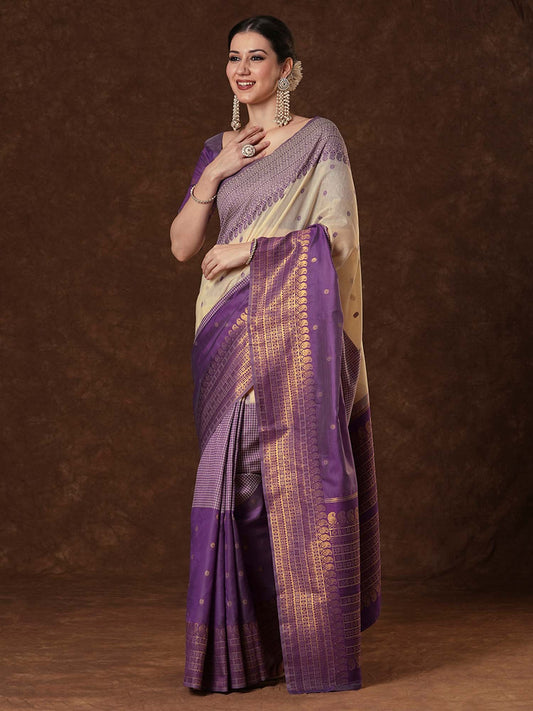 Cotton Blend Cream Saree - Ressa