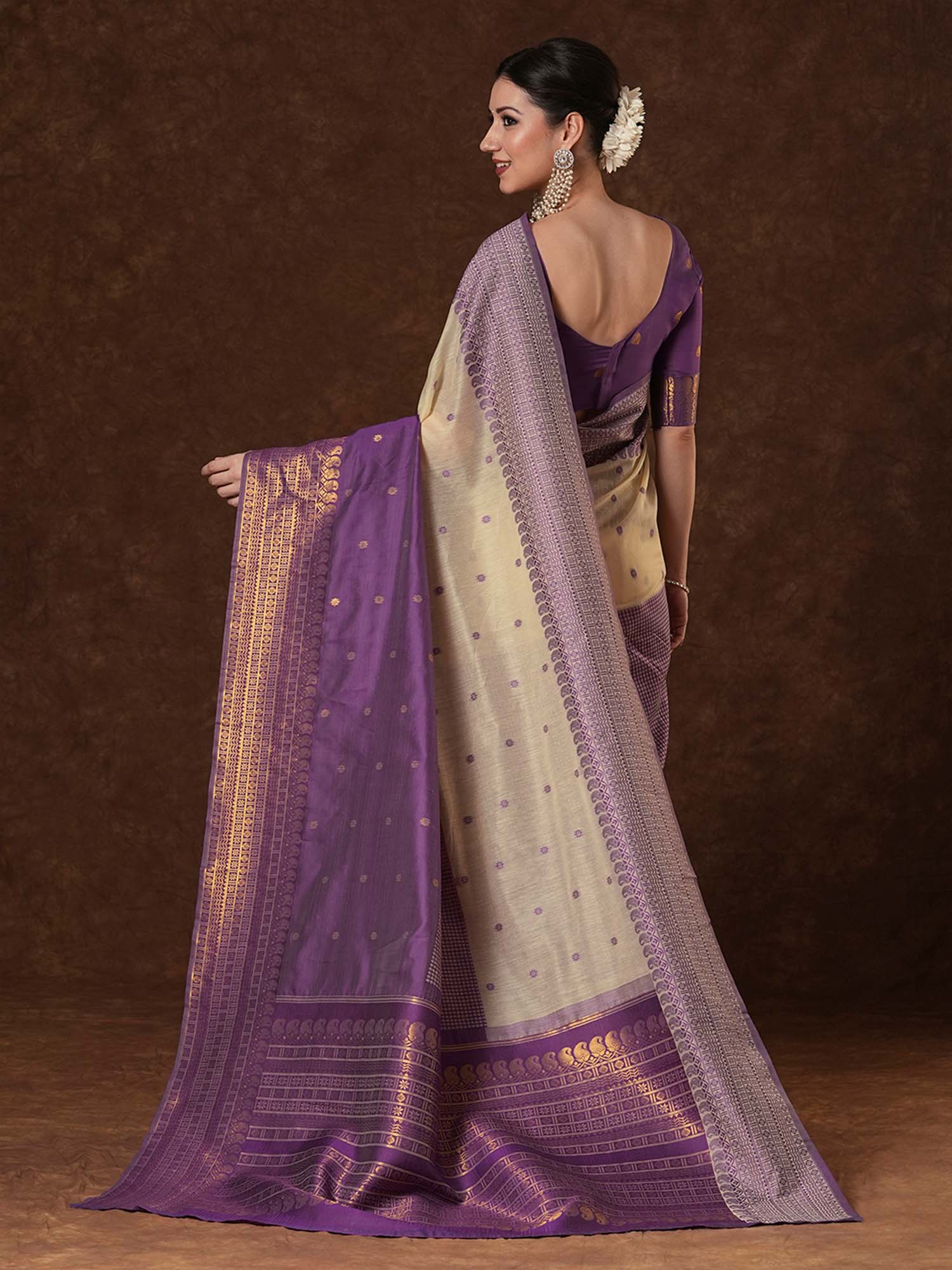 Cotton Blend Cream Saree - Ressa