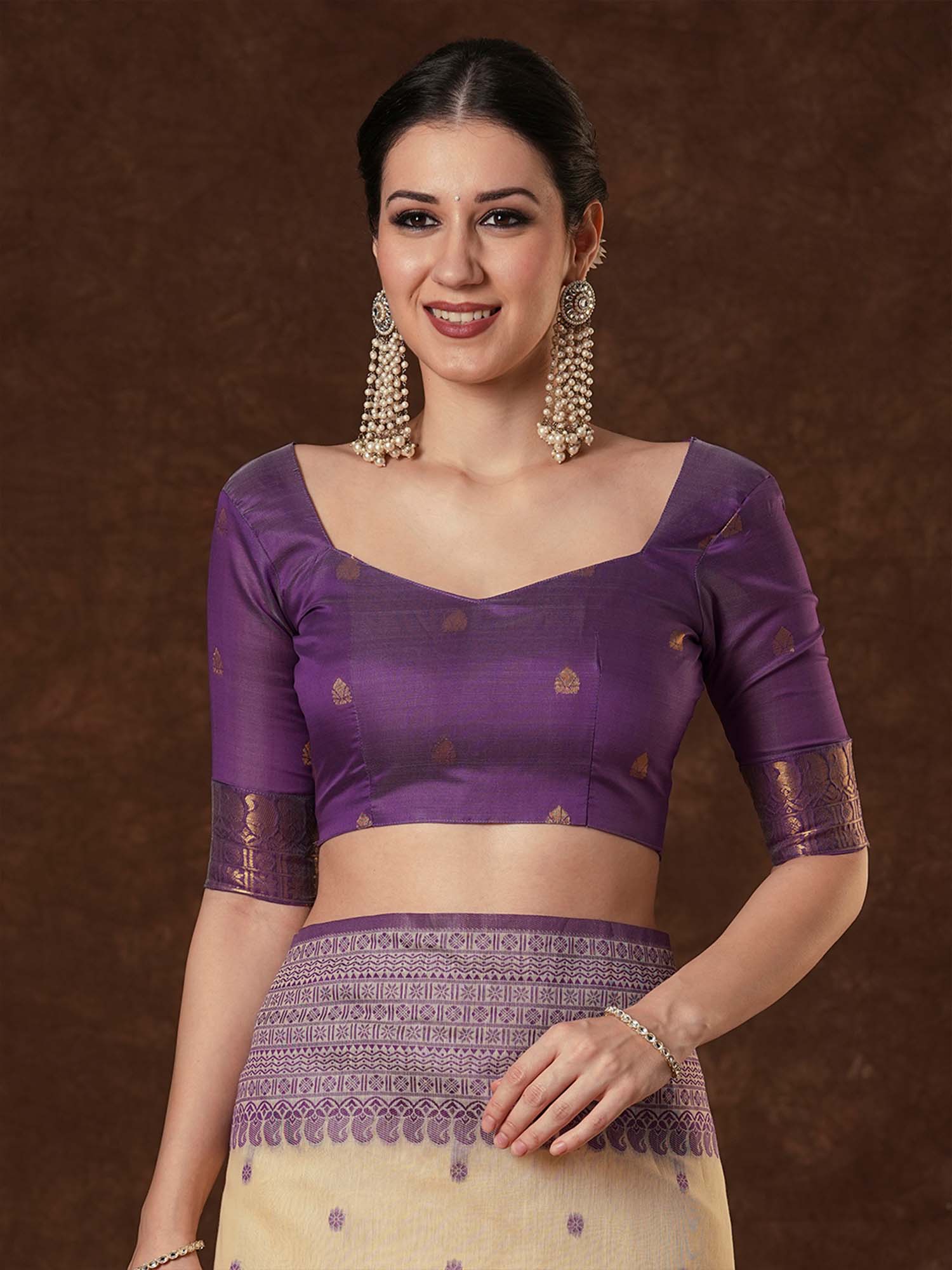 Cotton Blend Cream Saree - Ressa