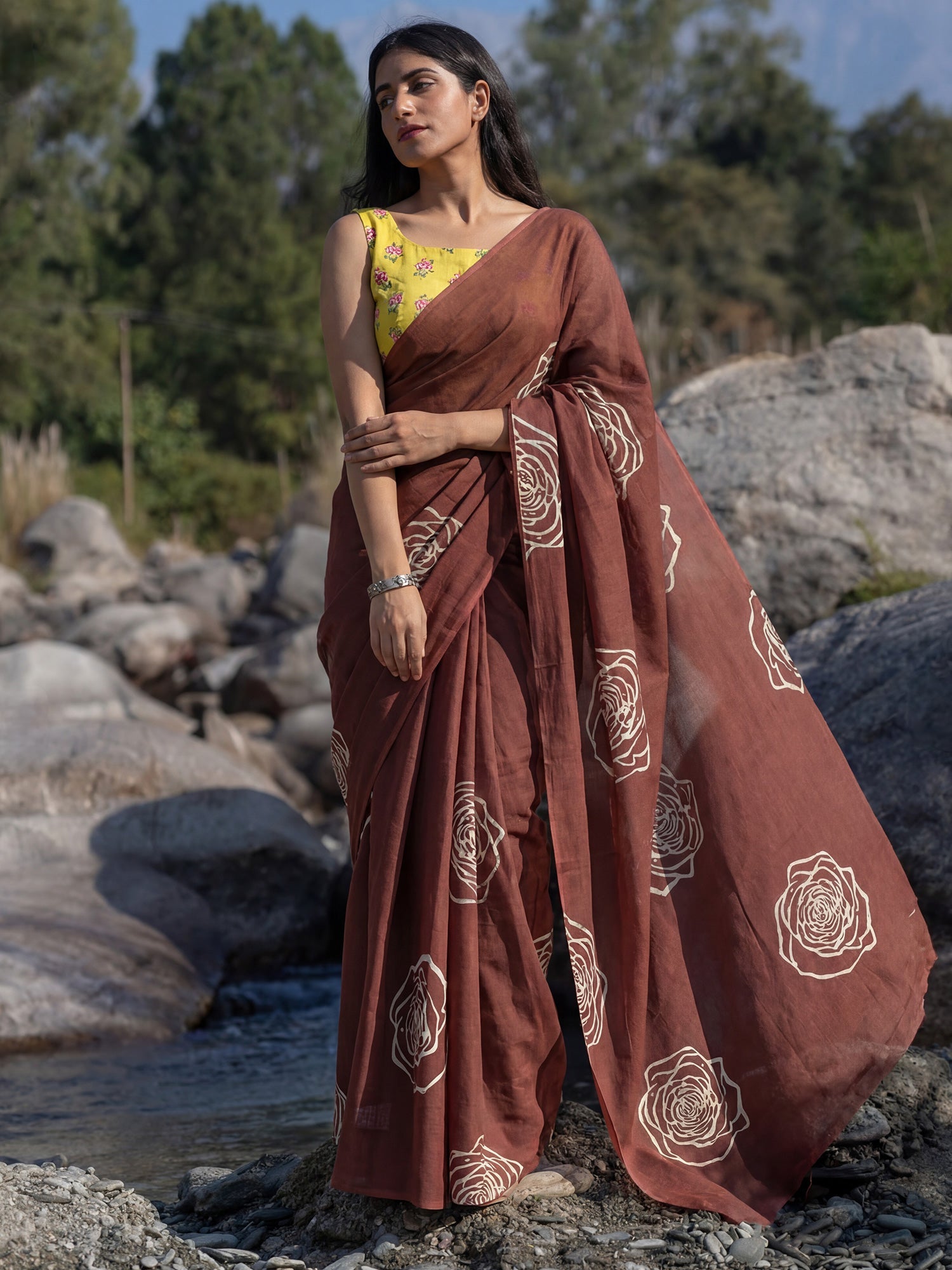 Cotton Mulmul Minimalist Line Pallu Saree - Ressa