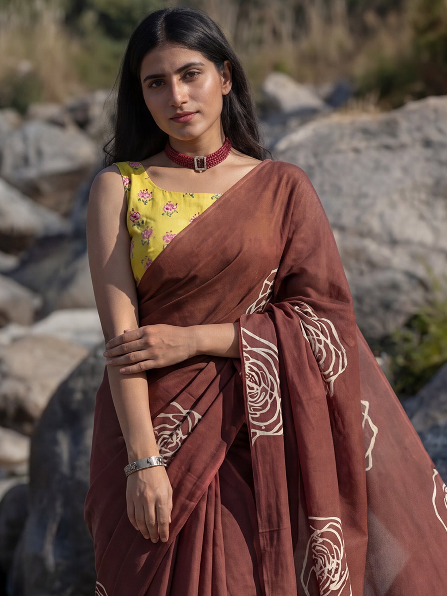 Cotton Mulmul Minimalist Line Pallu Saree - Ressa