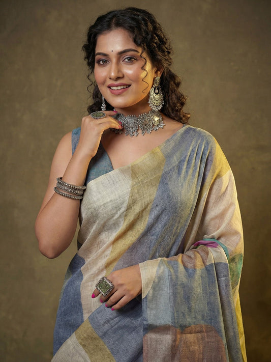 Cotton Silk Multicoloured Printed Saree - Ressa
