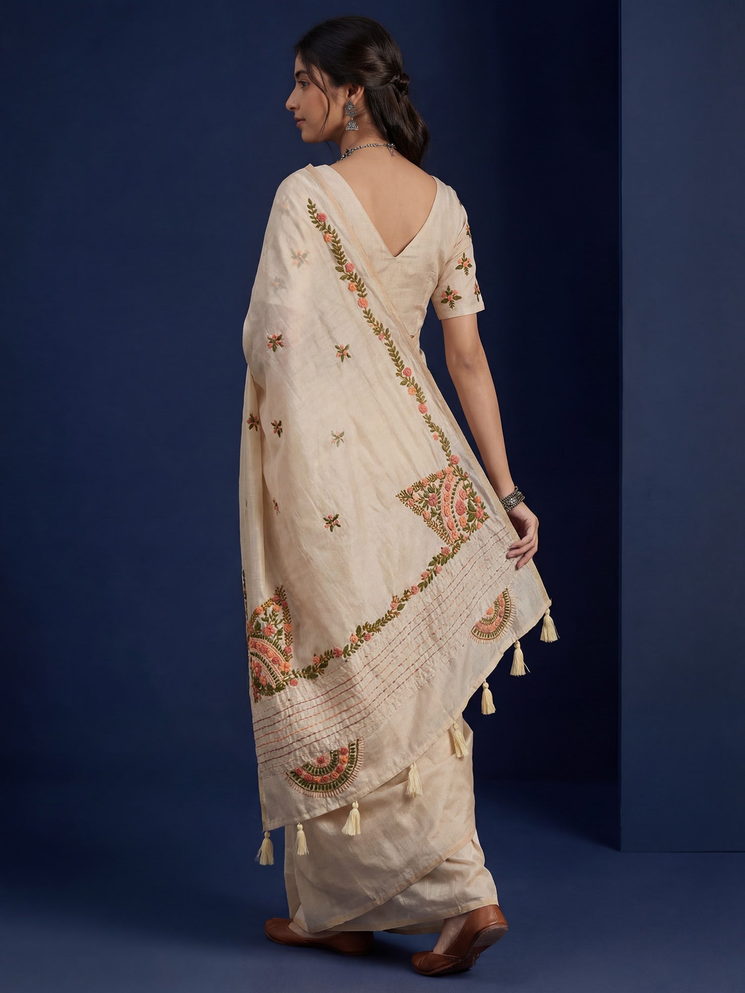 Cream Beige Handloom Tussar Silk Saree - Ressa