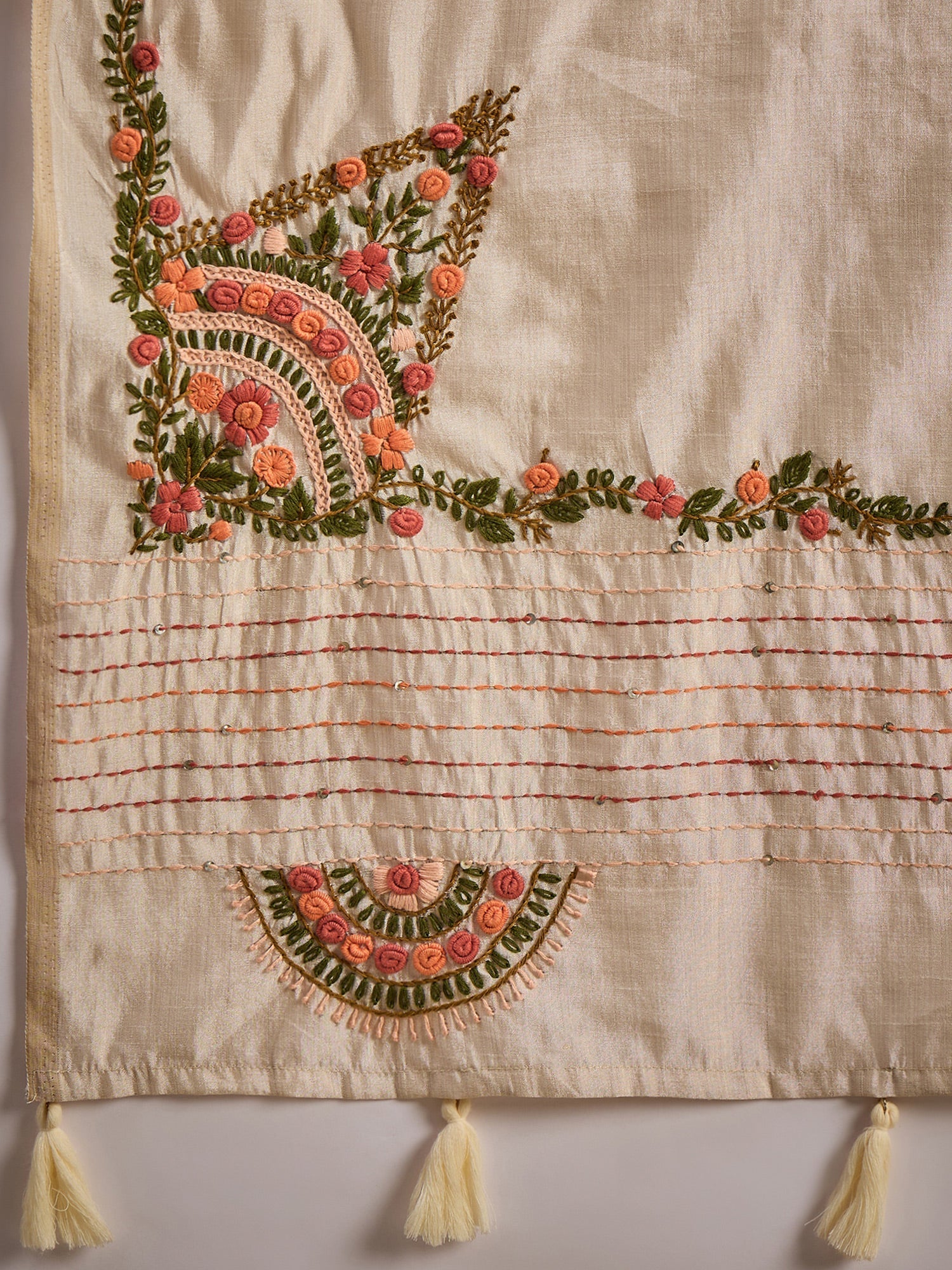 Cream Beige Handloom Tussar Silk Saree - Ressa