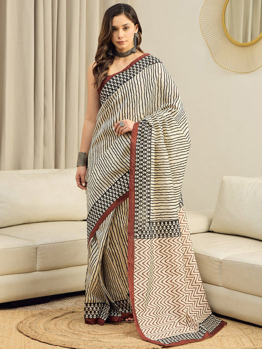 Cream Bhagalpuri Silk Saree - Ressa